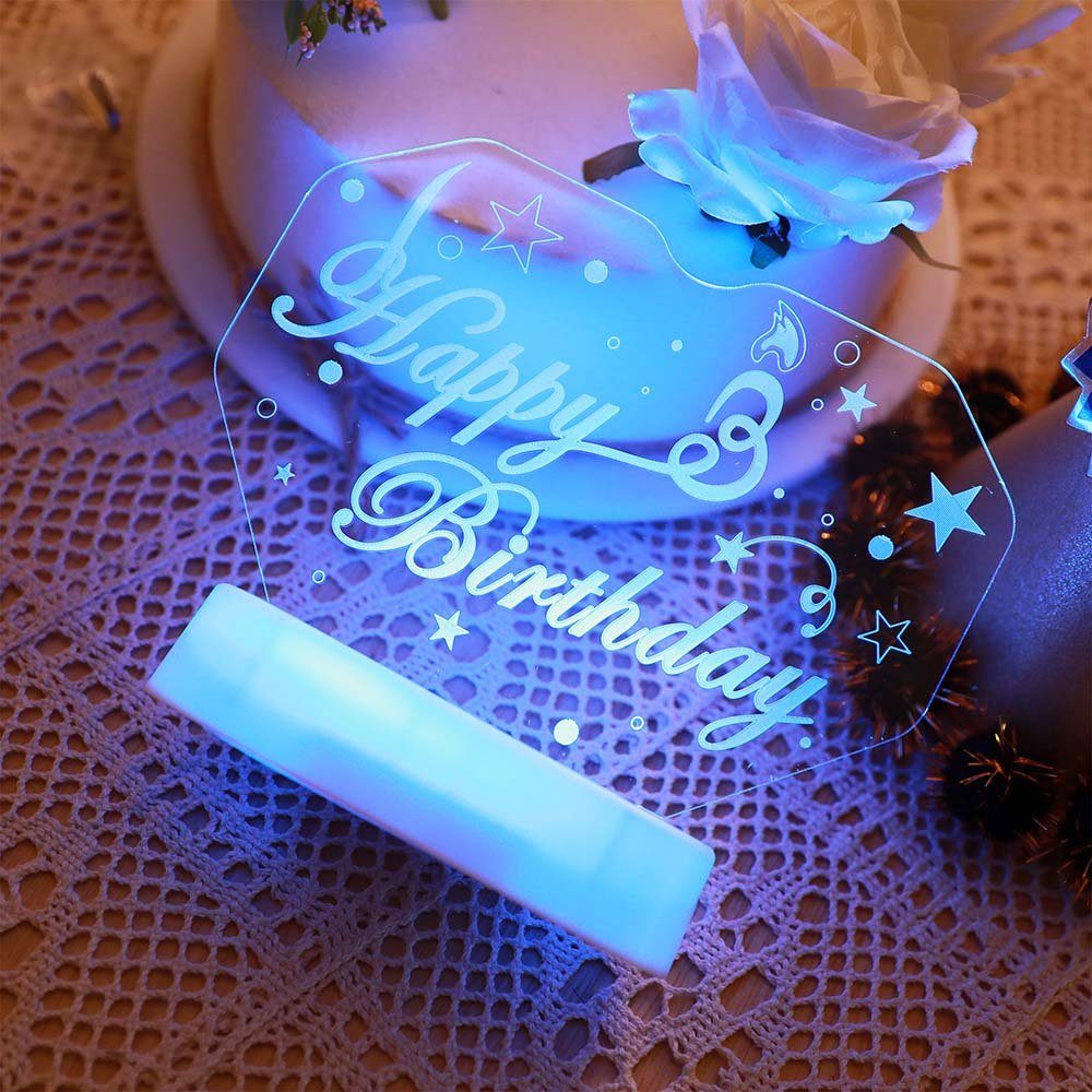 Batteriebetrieben Geschenke Fernbedienung, Nachtlicht (mit Birthday Sunicol 3D Party, RGB Fernbedienung) Nachttischlampe, Happy Tischlampe, mit Geburtstag LED Leuchte Acryl RGB