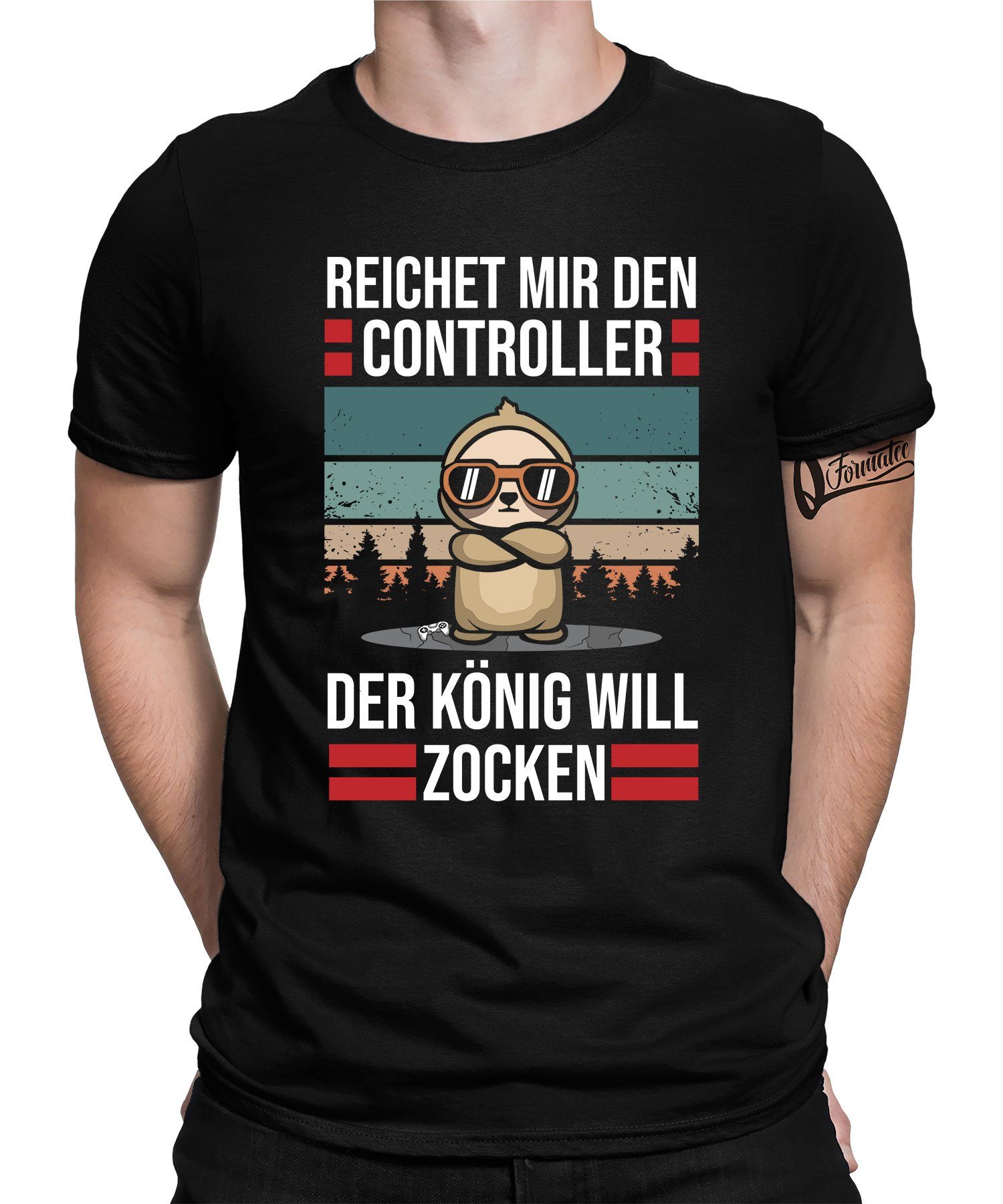 Quattro Formatee Kurzarmshirt Der König will Zocken - Controller Gaming Gamer Nerd Herren T-Shirt (1-tlg)