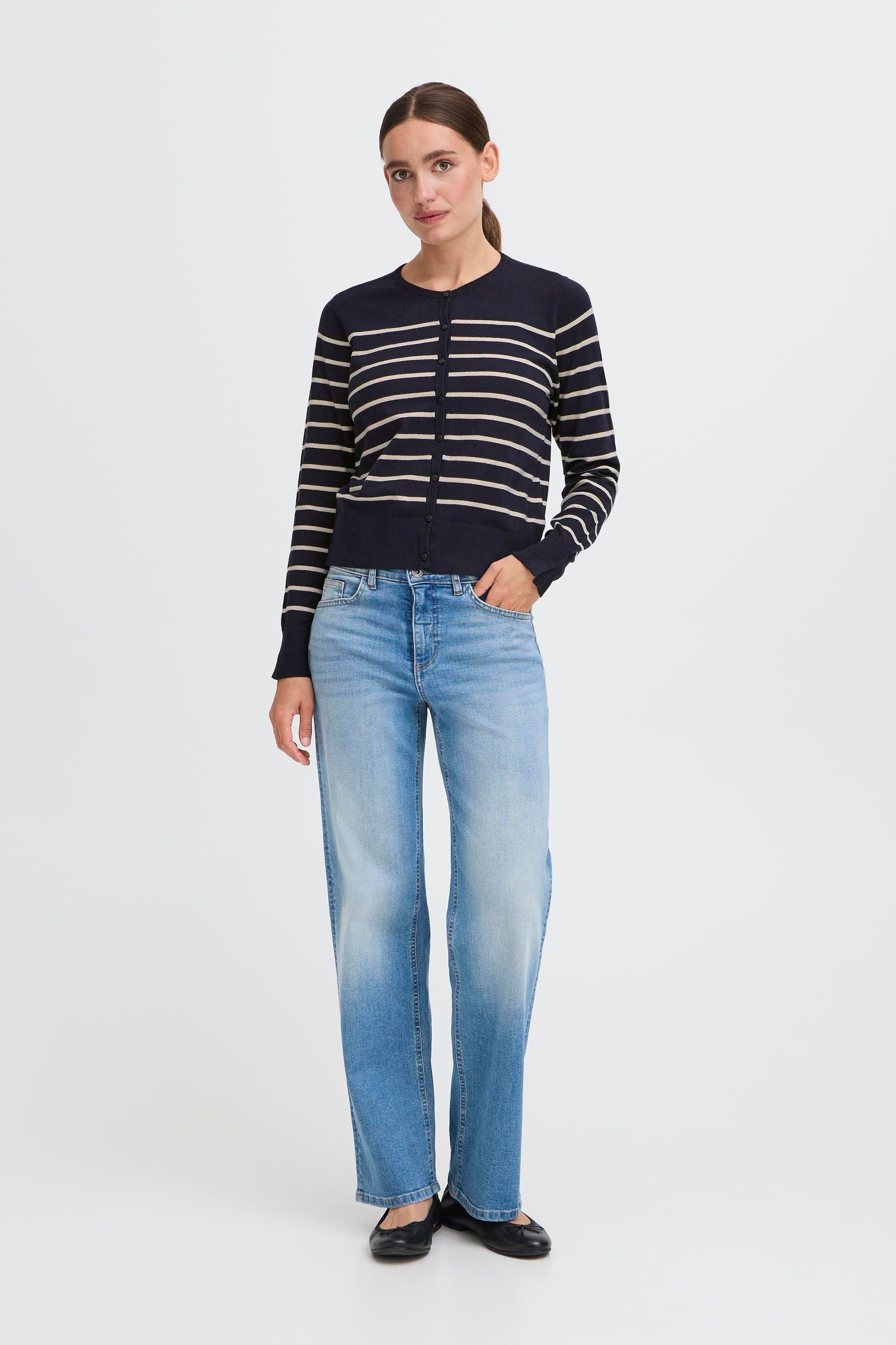 OXMO Strickjacke OXKeana Modischer Feinstrick-Cardigan mit Streifen