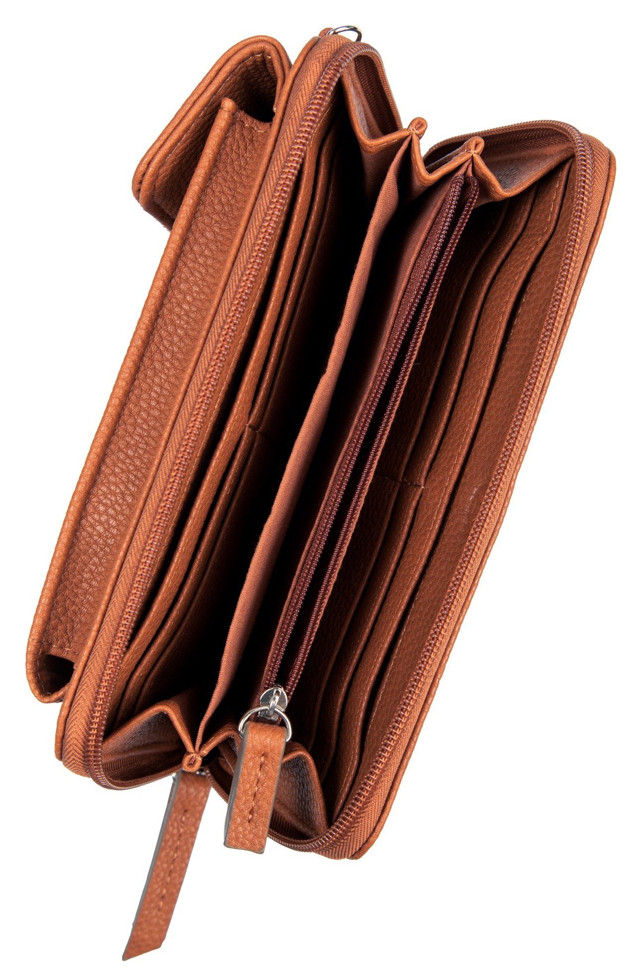 TAILOR zip XL, TOM wallet Geldbörse geräumigem Long cognac mit ELA Außenfach