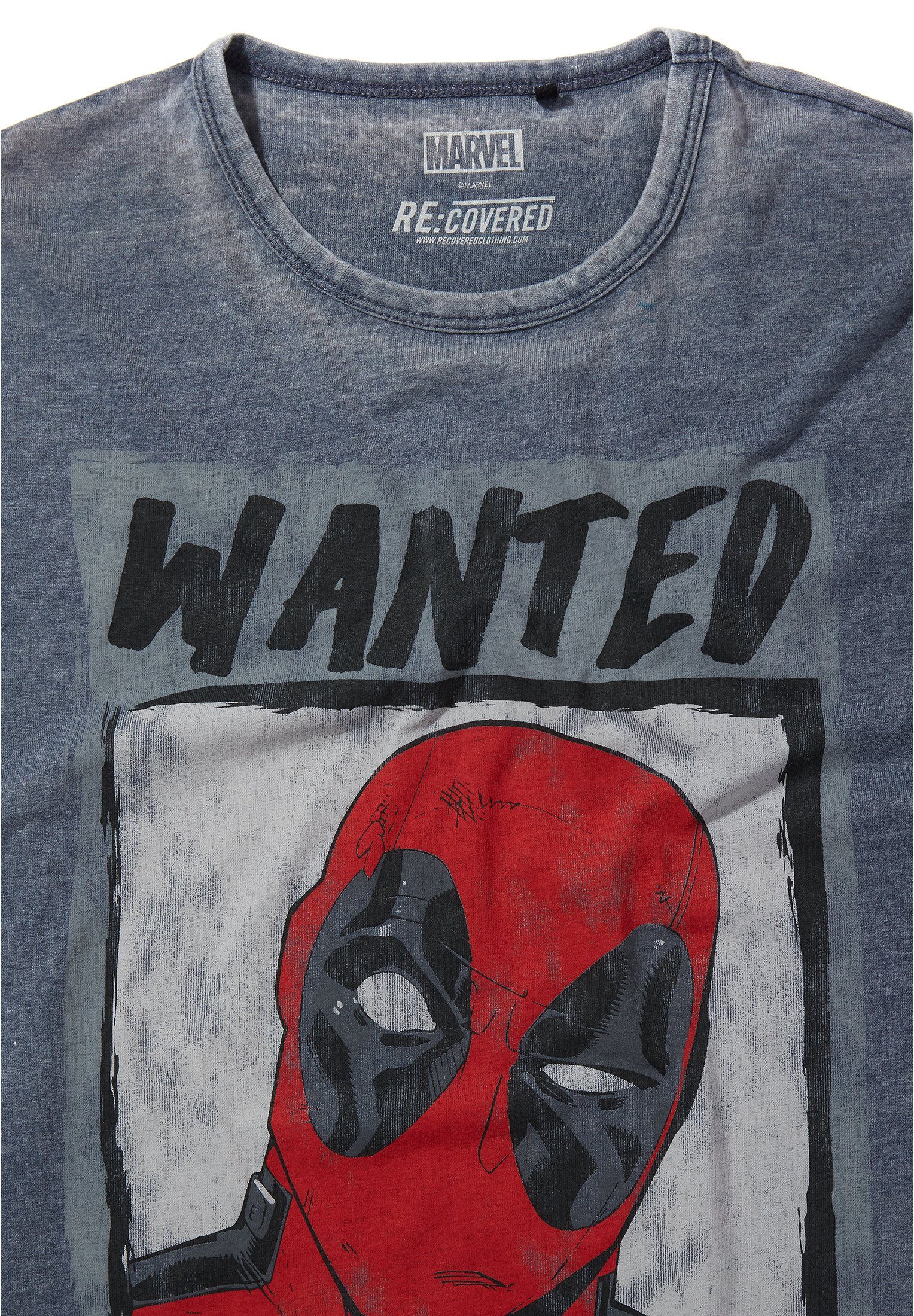Blue Deadpool Recovered Bio-Baumwolle GOTS Poster Marvel T-Shirt zertifizierte Wanted