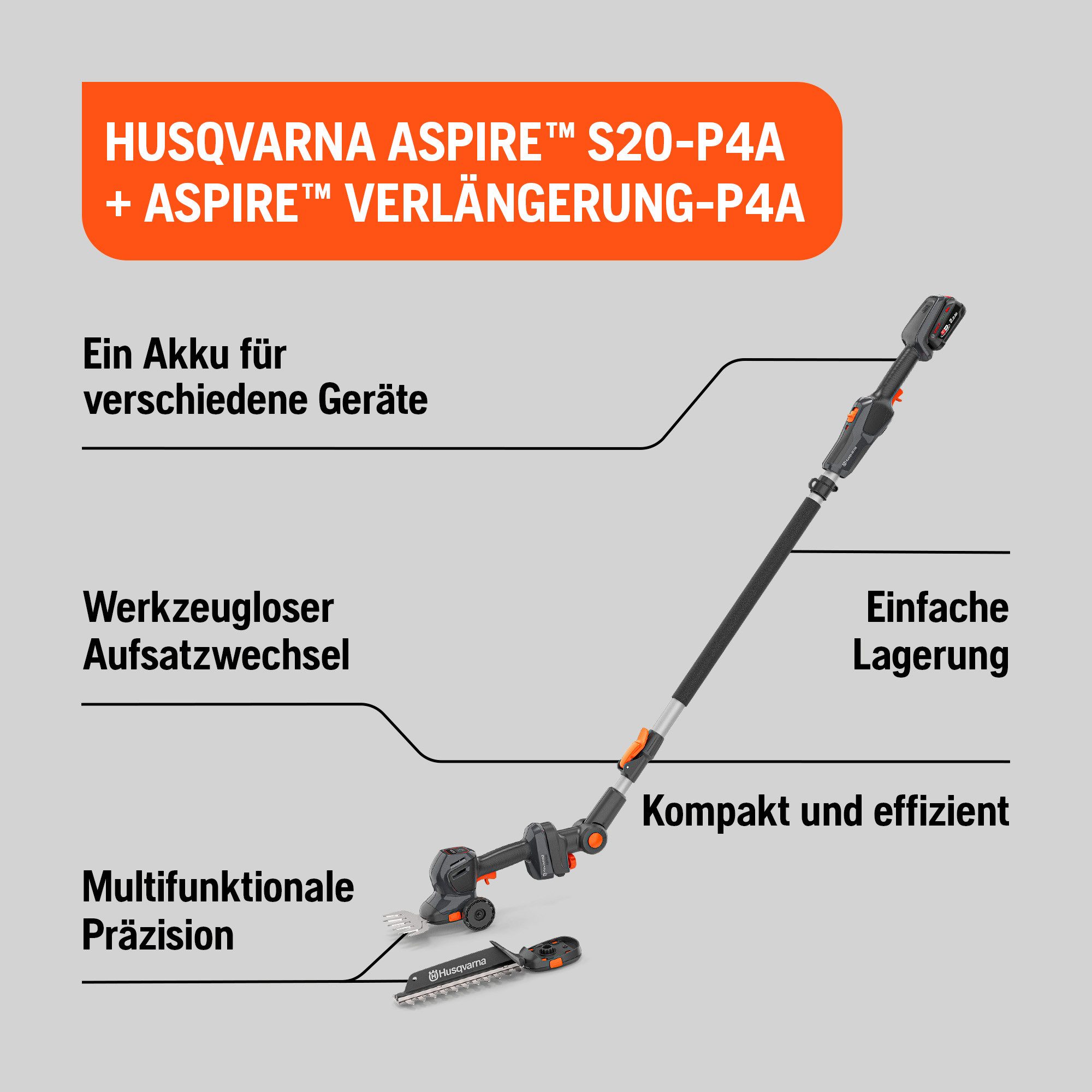 Husqvarna Akku-Grasschere Aspire S20-P4A, Strauch- und Grasscherenmesser, 18V
