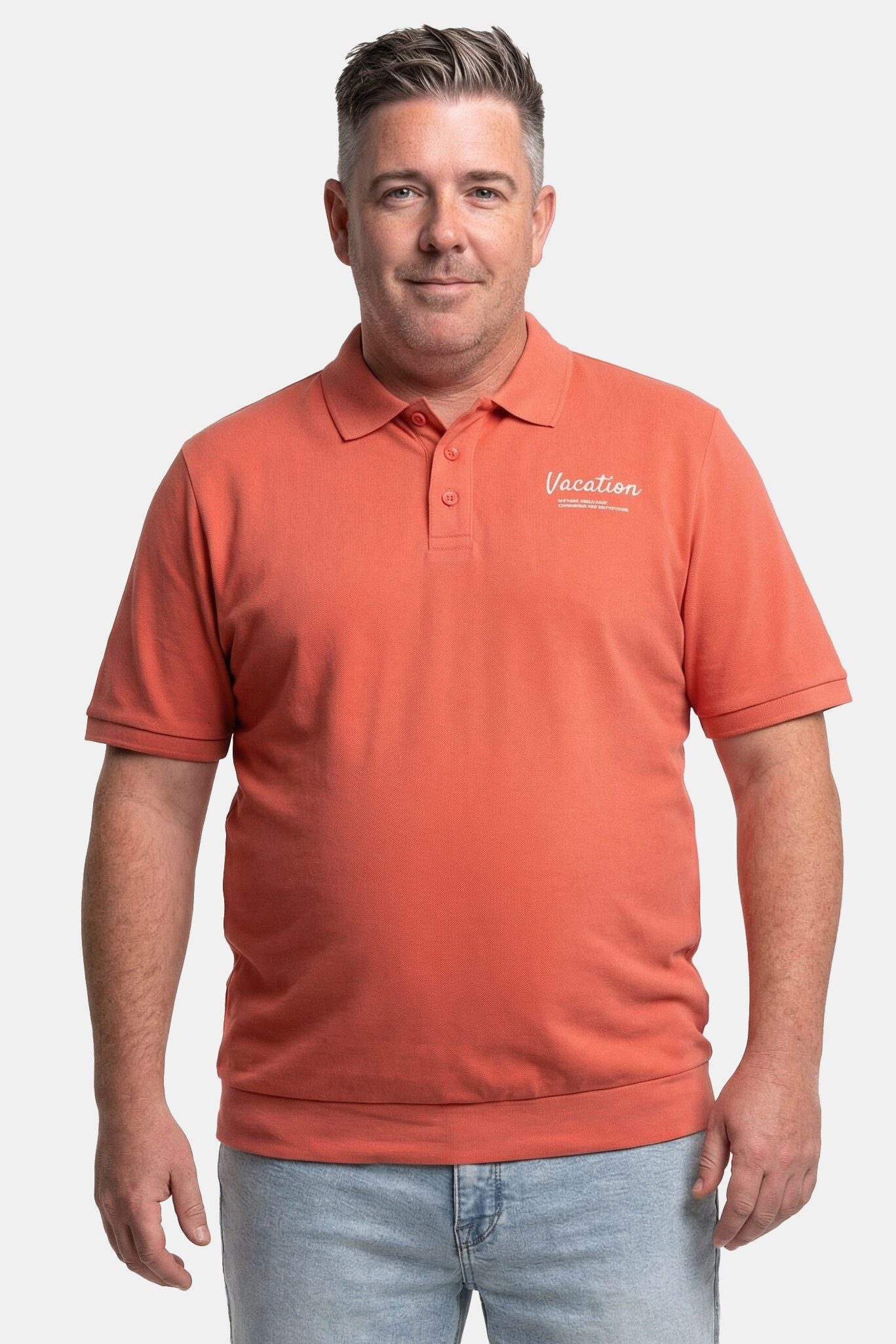 Poloshirt Poloshirt Bauchfit Piqué Brustprint Halbarm