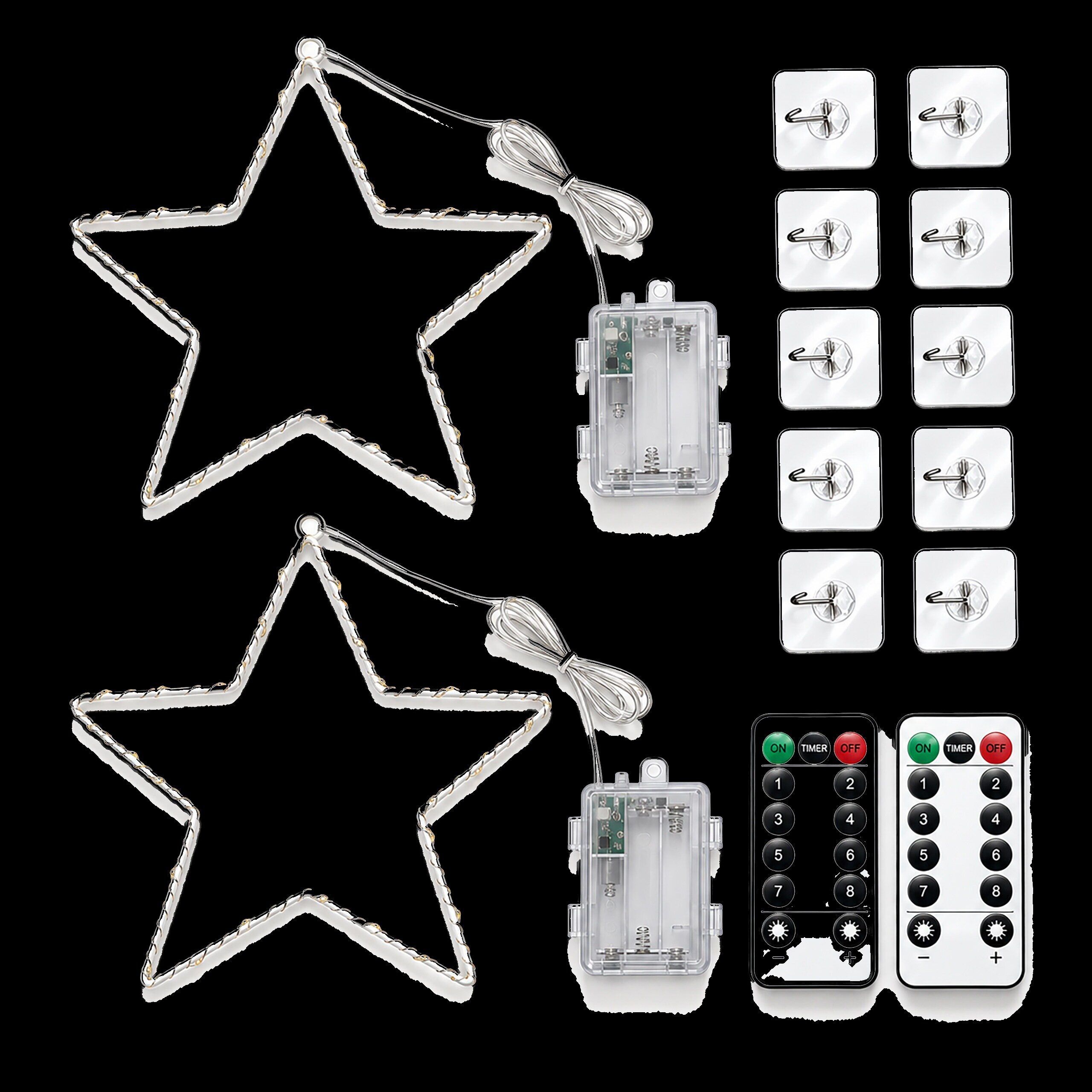 relaxdays LED Stern LED Weihnachtsstern Set mit Klebehaken, LED, Warmweiß, 2 Sterne