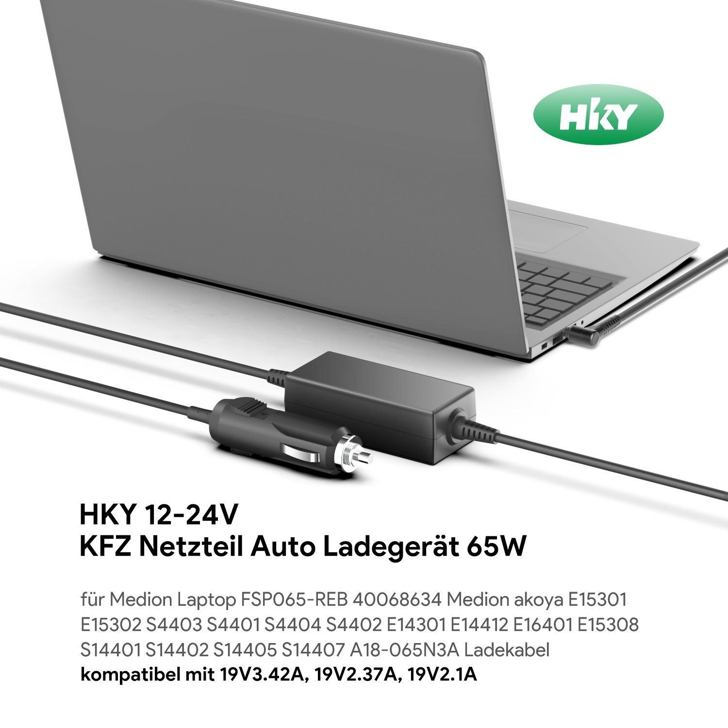 HKY 19V 65W 45W A18-065N3A Auto Ladekabel für Medion Akoya E14303 E14308 KFZ-Netzteil (S14407 S14405 S14406 S14404 S14403 S1440S14401 Medion Akoya Ladegerät)