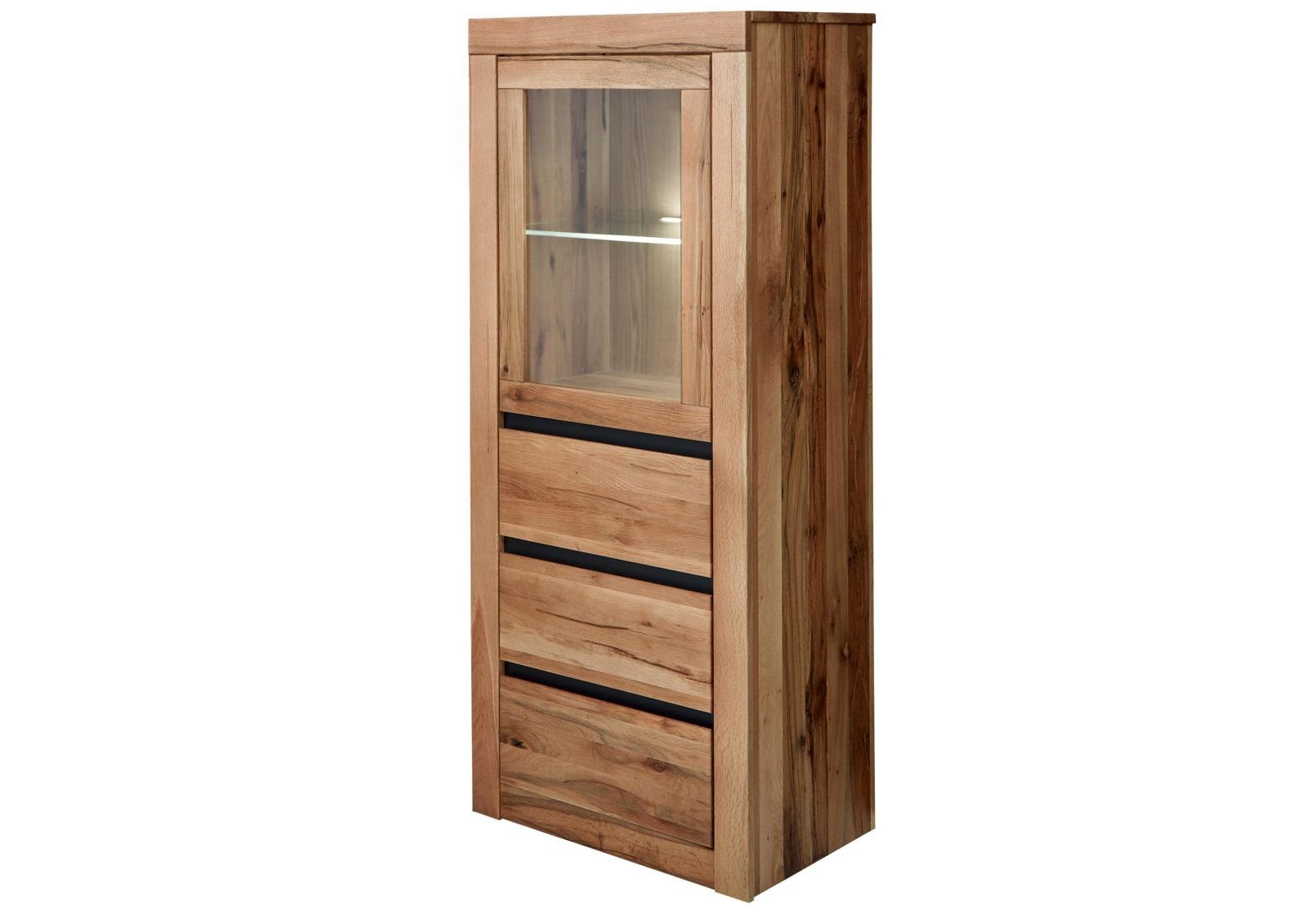 Massivmoebel24 Standvitrine MONTREUX (Vitrine Wild-/Zerreiche 62x42x150 natur geölt MONTREUX #122) Vitrine Wild-/Zerreiche 62x42x150 natur geölt MONTREUX #122