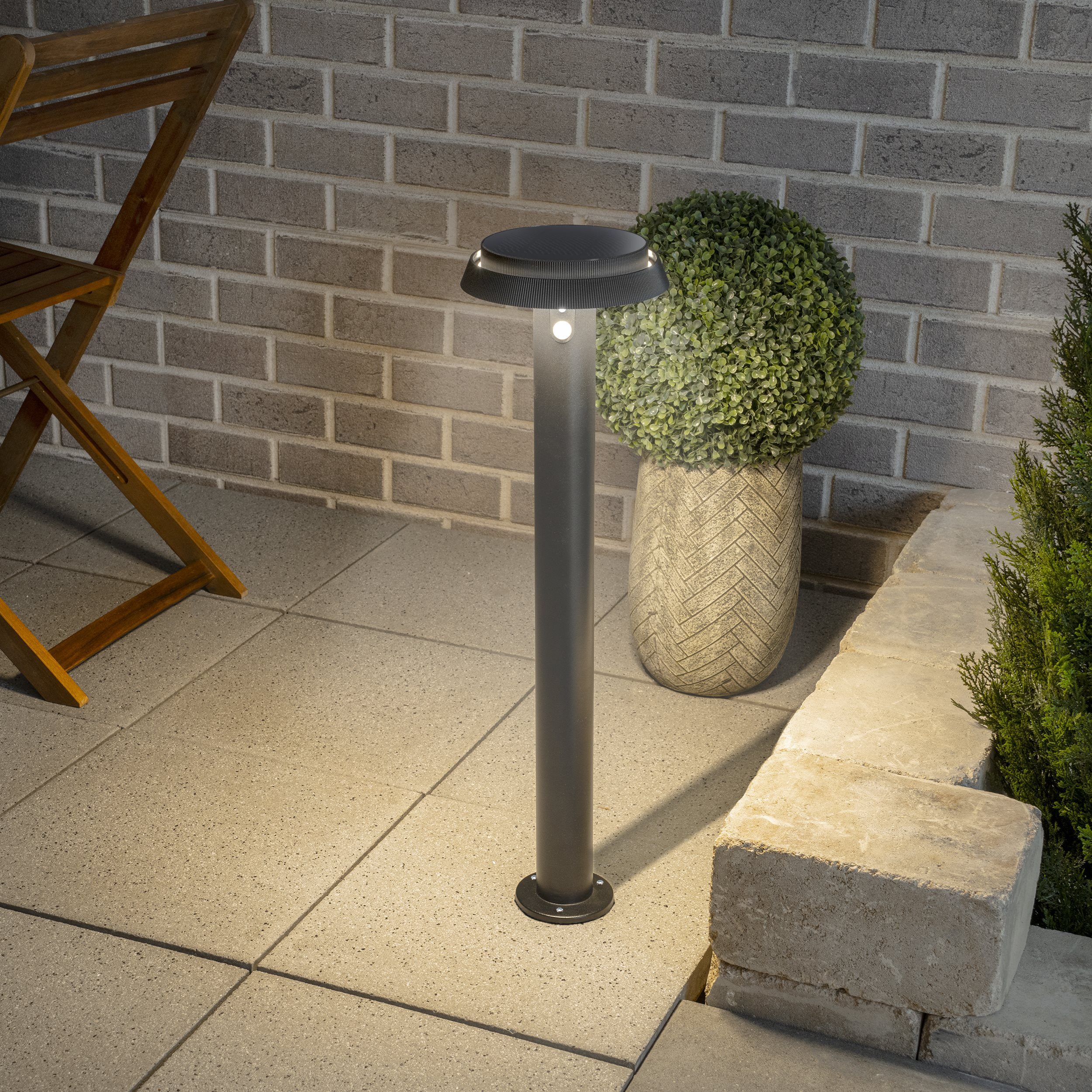 esotec LED Solarleuchte Metall PIR-Standleuchte Sophia H70cm 3 Modi 3000K 4000K 6000K 102941, LED fest integriert