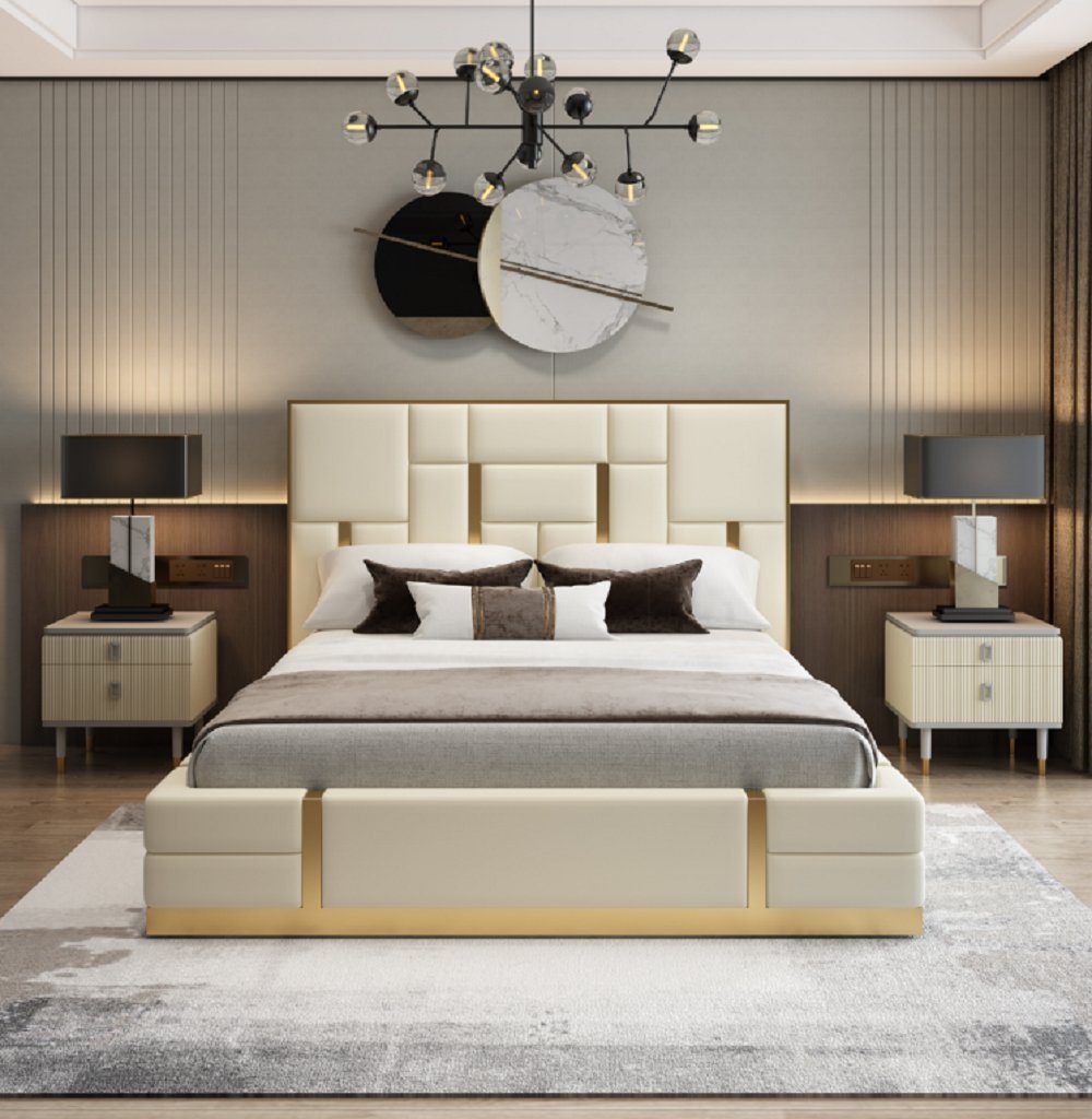 JVmoebel Bett Weißes Doppelbett Schlafzimmer Luxus Holzgestell Designer (1-tlg., 1x Bett), Made in Europa