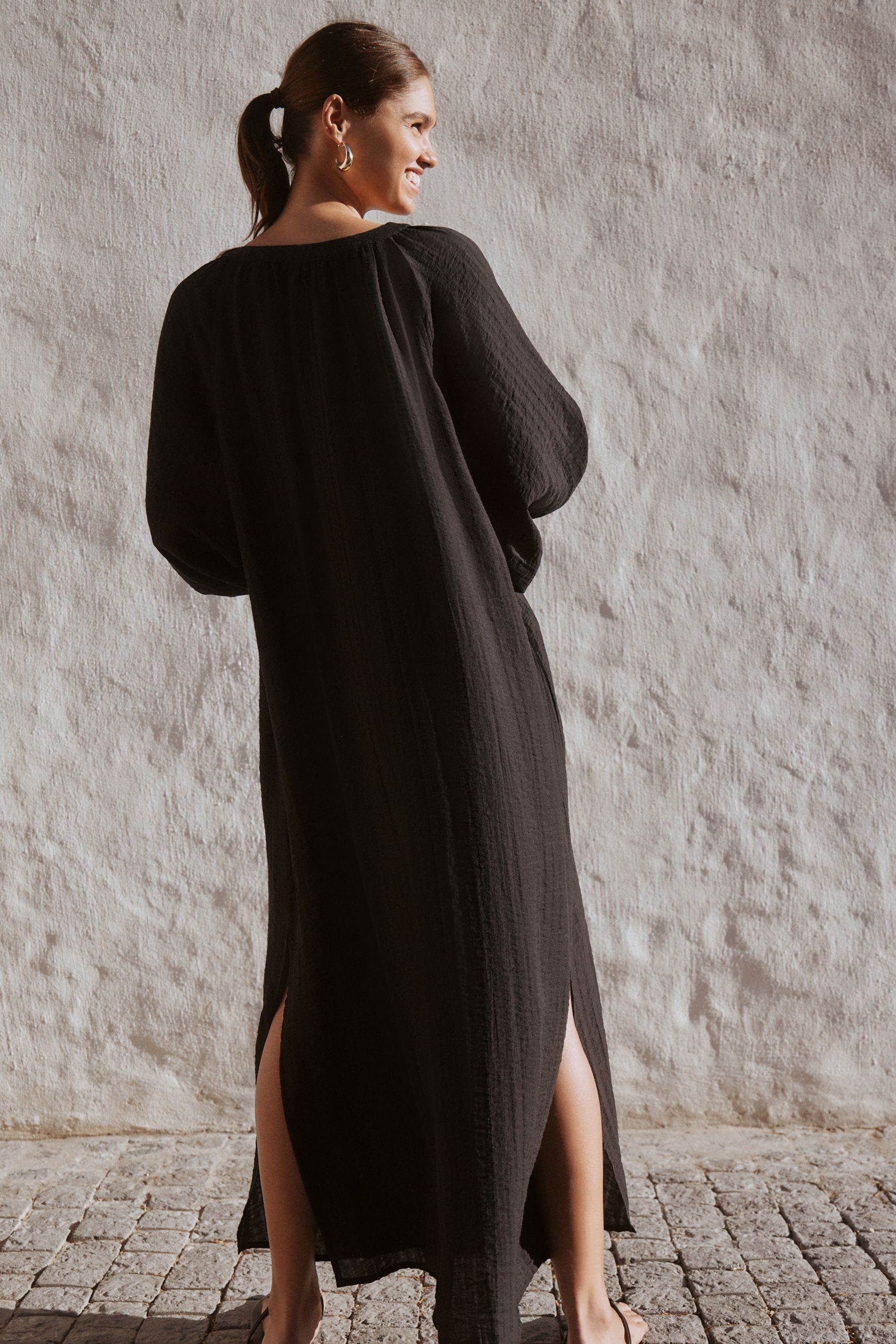 Next Maxikleid Maxikaftan mit langen Ärmeln (1-tlg)