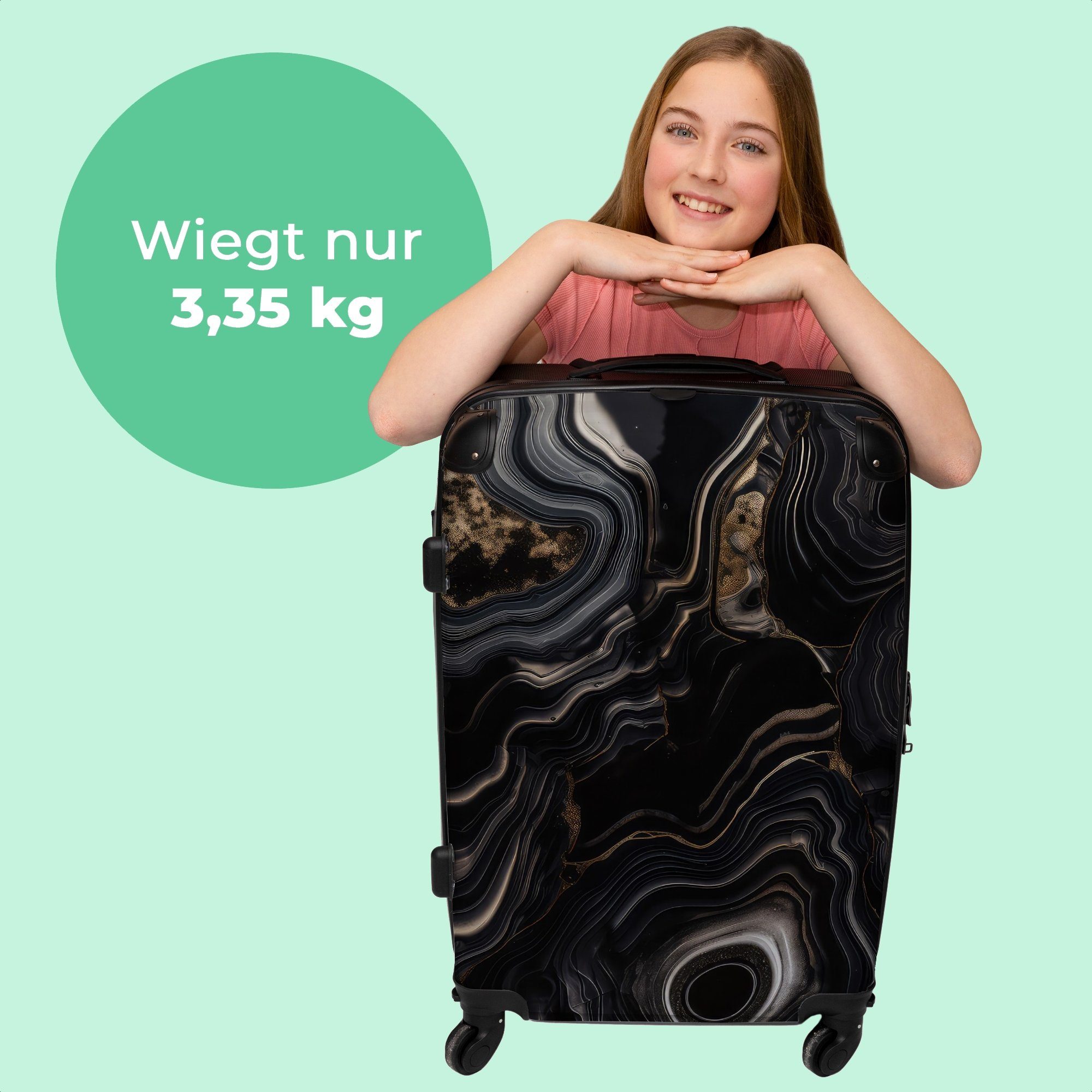 Gold - Marmor Luxus, - Reisekoffer NoBoringSuitcases.com© Rollkoffer - Aufgabegepäck mit Marmoroptik Rollen, - Rollen 4 4 Koffer 67x43x25cm - Schwarz Trolley Große