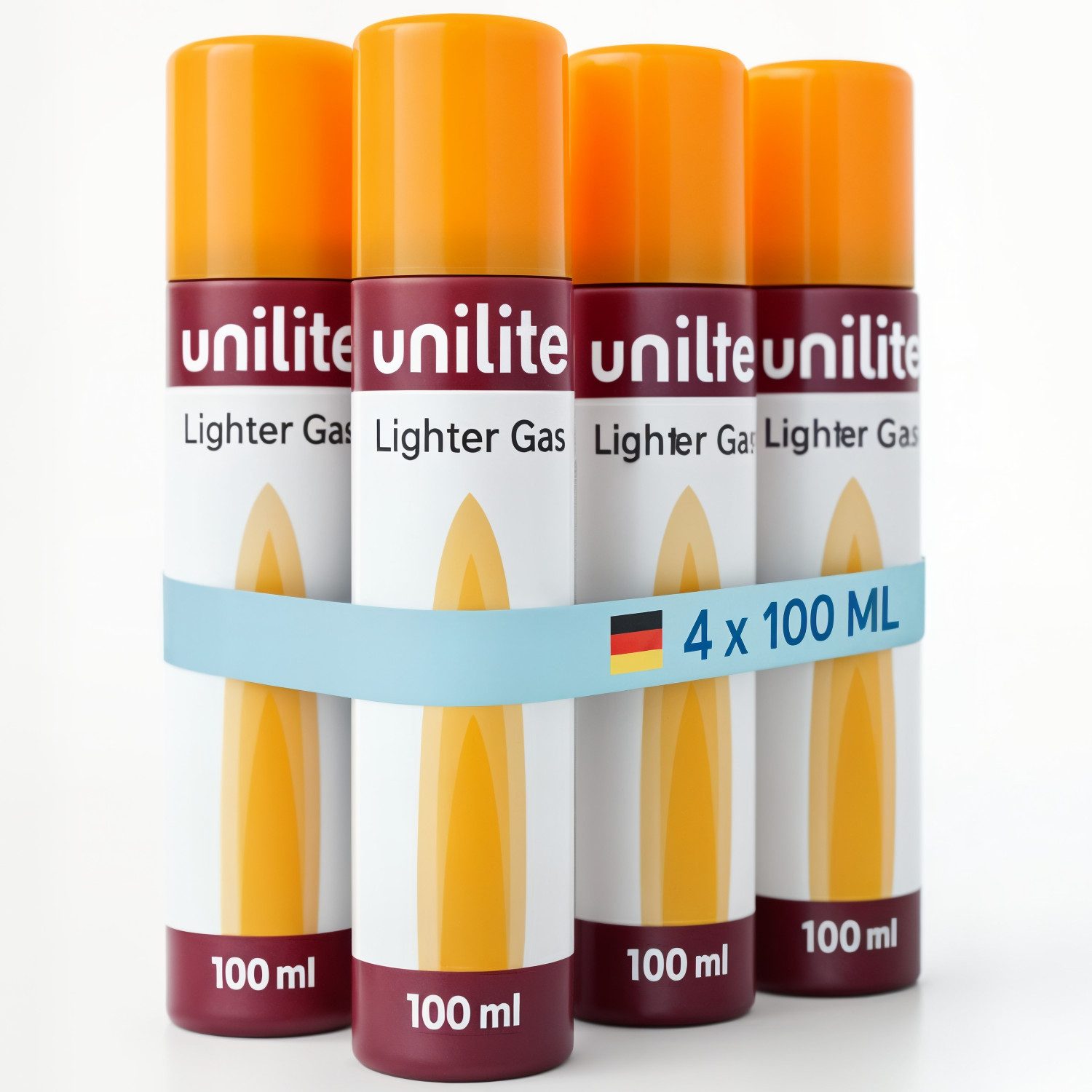Unilite Gas Feuerzeuggas Kartusche 100ml Set mit 5 Adapter, für Feuerzeuge, Sturmfeuerzeuge, Flammbierbrenner, Gasbrenner