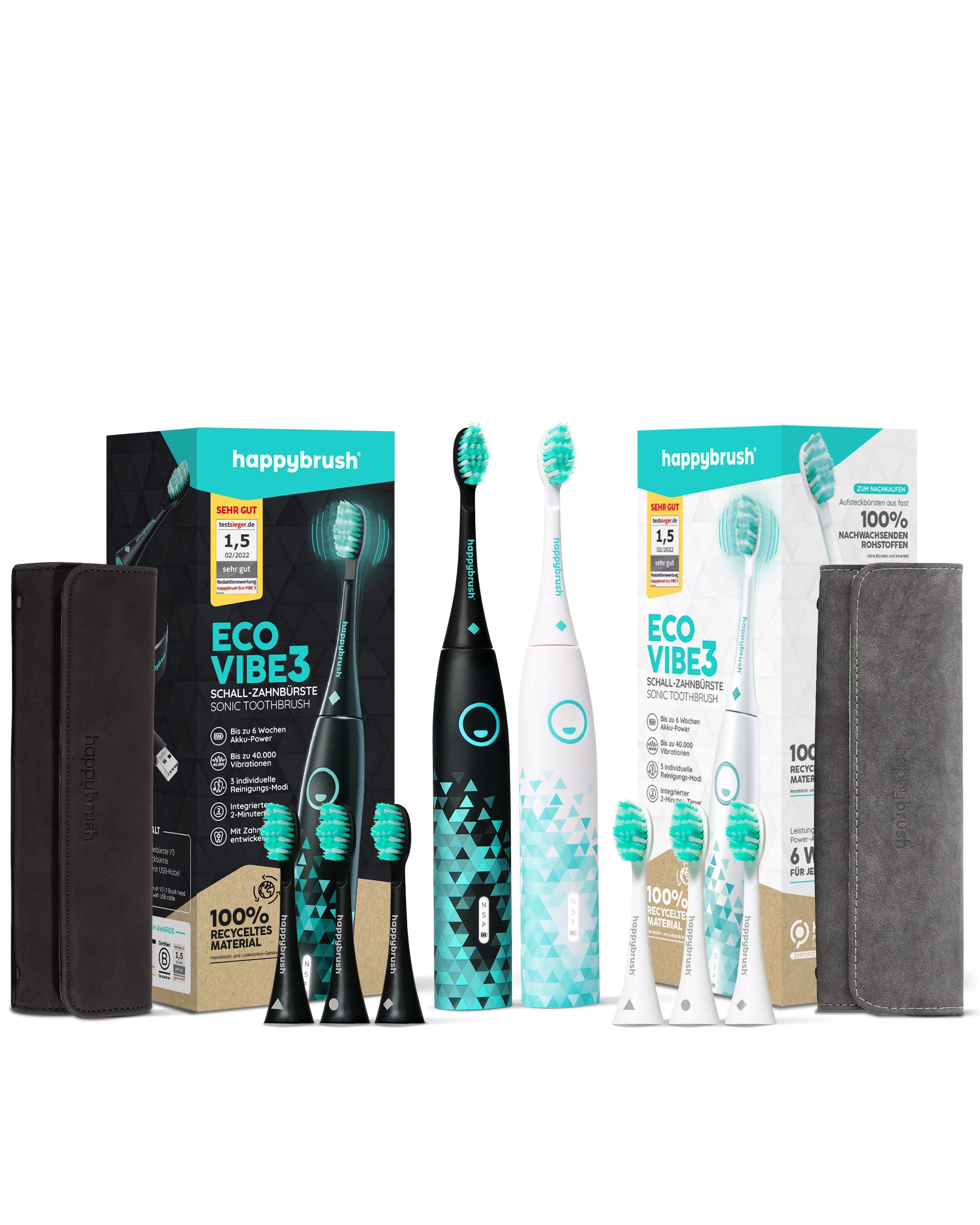happybrush Schallzahnbürste Eco VIBE 3 Partnerset, Aufsteckbürsten: 6 St., Eco Vibe 3
