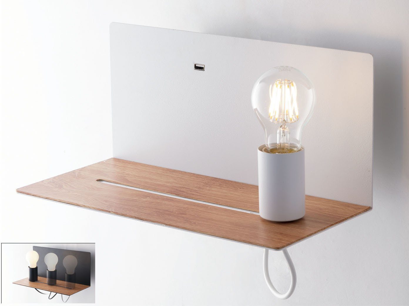 ECO-LIGHT LED Wandleuchte, USB-Ladefunktion, LED Nachttischlampe wechselbar, Wand USB Weiß & innen warmweiß, Ladefunktion mit Bett, Schalter