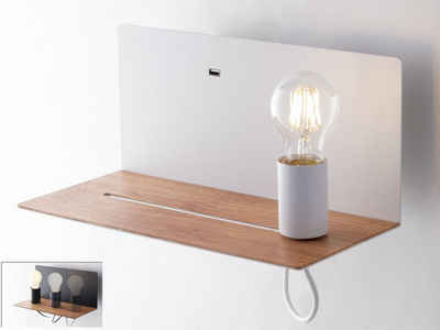 ECO-LIGHT LED Wandleuchte, USB-Ladefunktion, LED wechselbar, warmweiß, innen mit Schalter, Nachttischlampe Wand & Bett, USB Ladefunktion Weiß