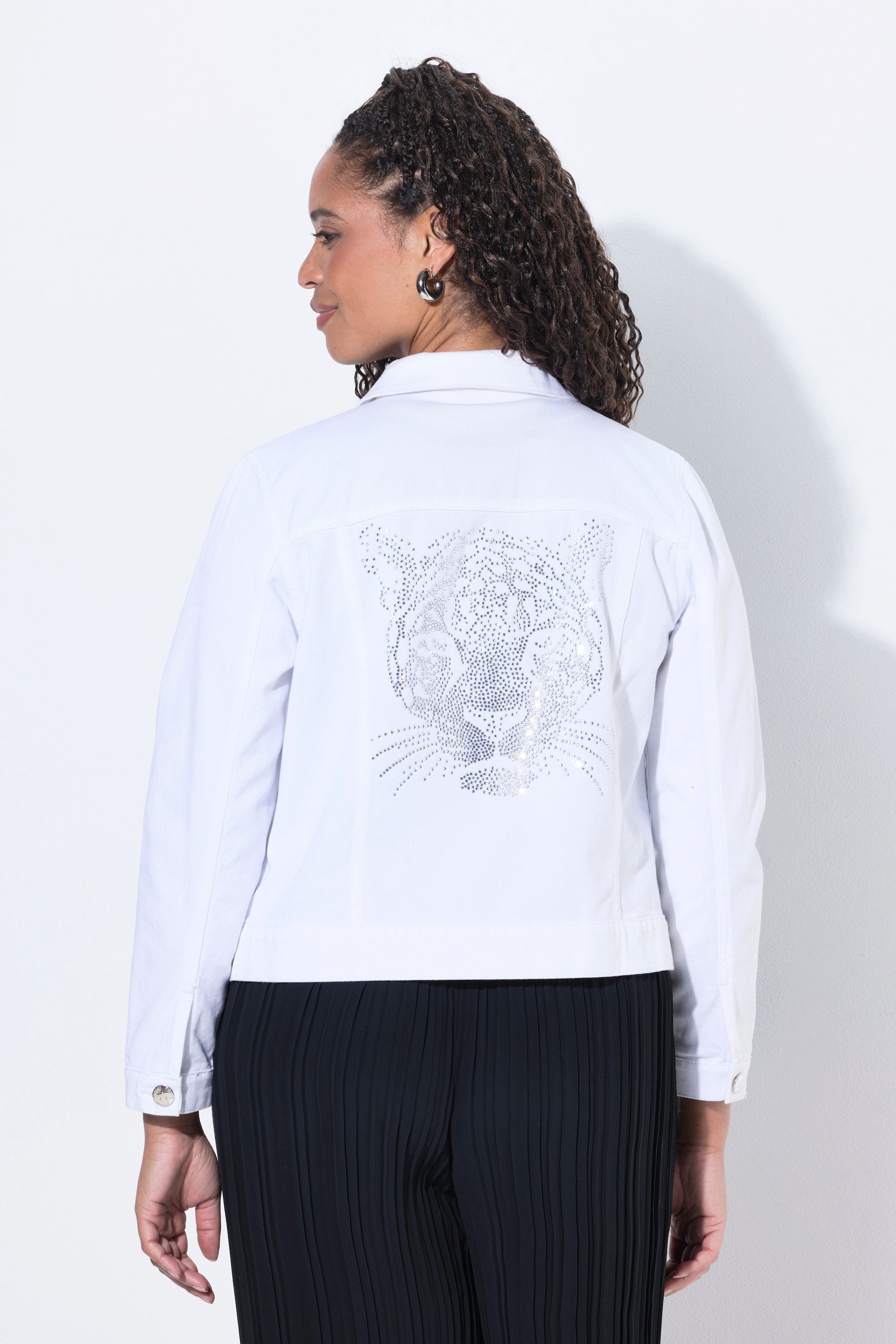 Angel of Style Jeansjacke Jeansjacke Glitzersteinchen Leopard Langarm