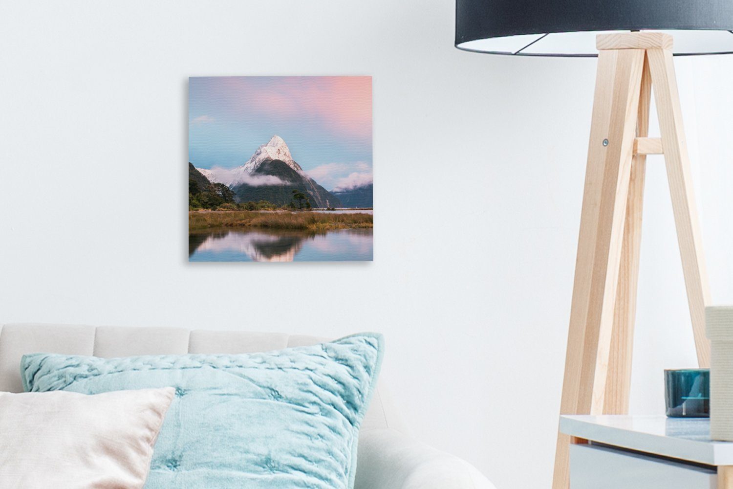 Bilder Leinwand Schlafzimmer - OneMillionCanvasses® Wohnzimmer für St), Leinwandbild Berg Neuseeland (1 - Spiegelung,
