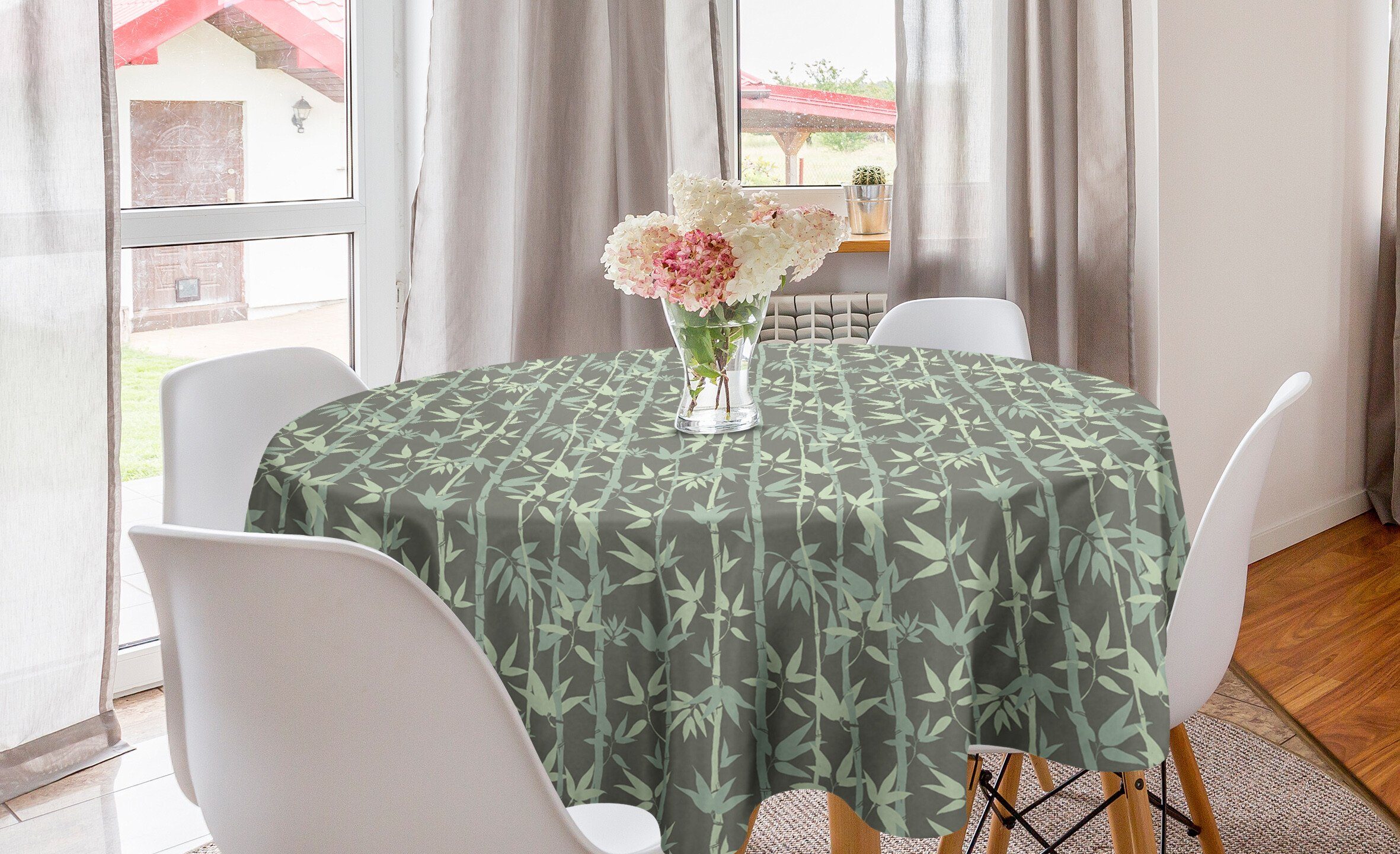 Abakuhaus Tischdecke Kreis Tischdecke Abdeckung für Esszimmer Küche Dekoration, Bambus Botanical Blätter und Stengel