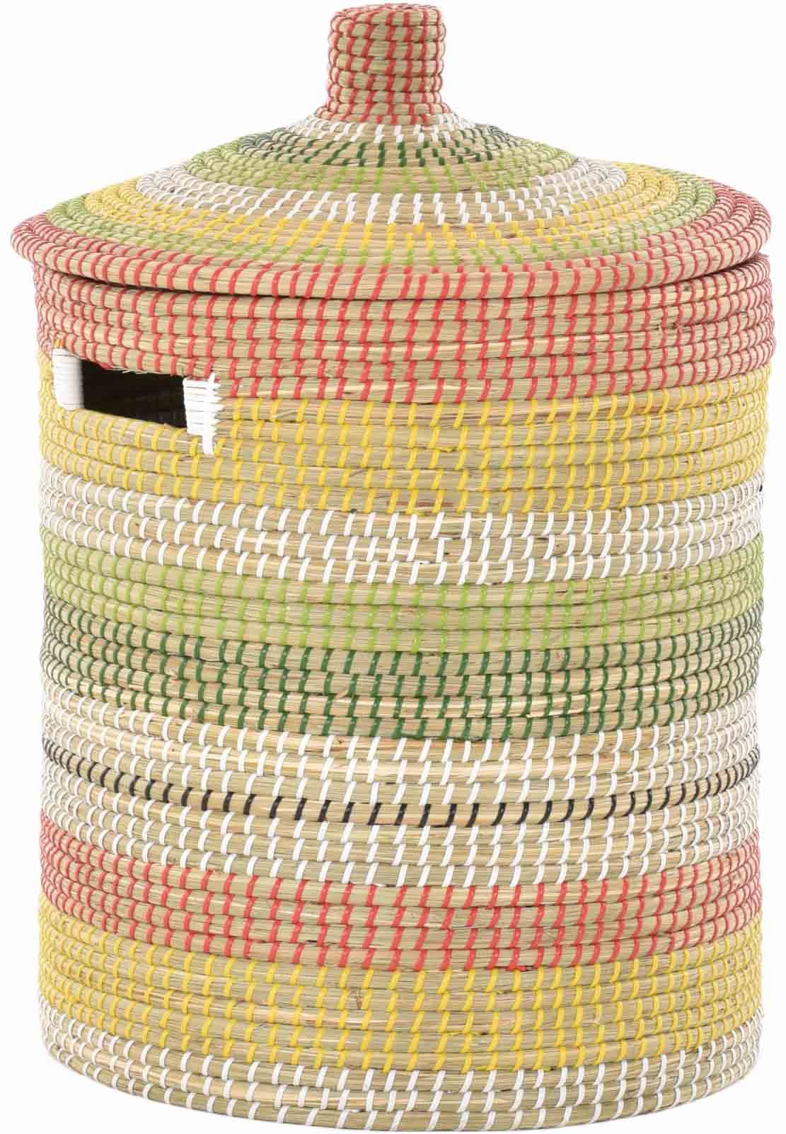 Krines Home Aufbewahrungskorb Seegras Dekokorb mit Deckel Aufbewahrung Flechtkorb Natur Rund (1 St., und 2 Stück), mit bunten Wicklungen