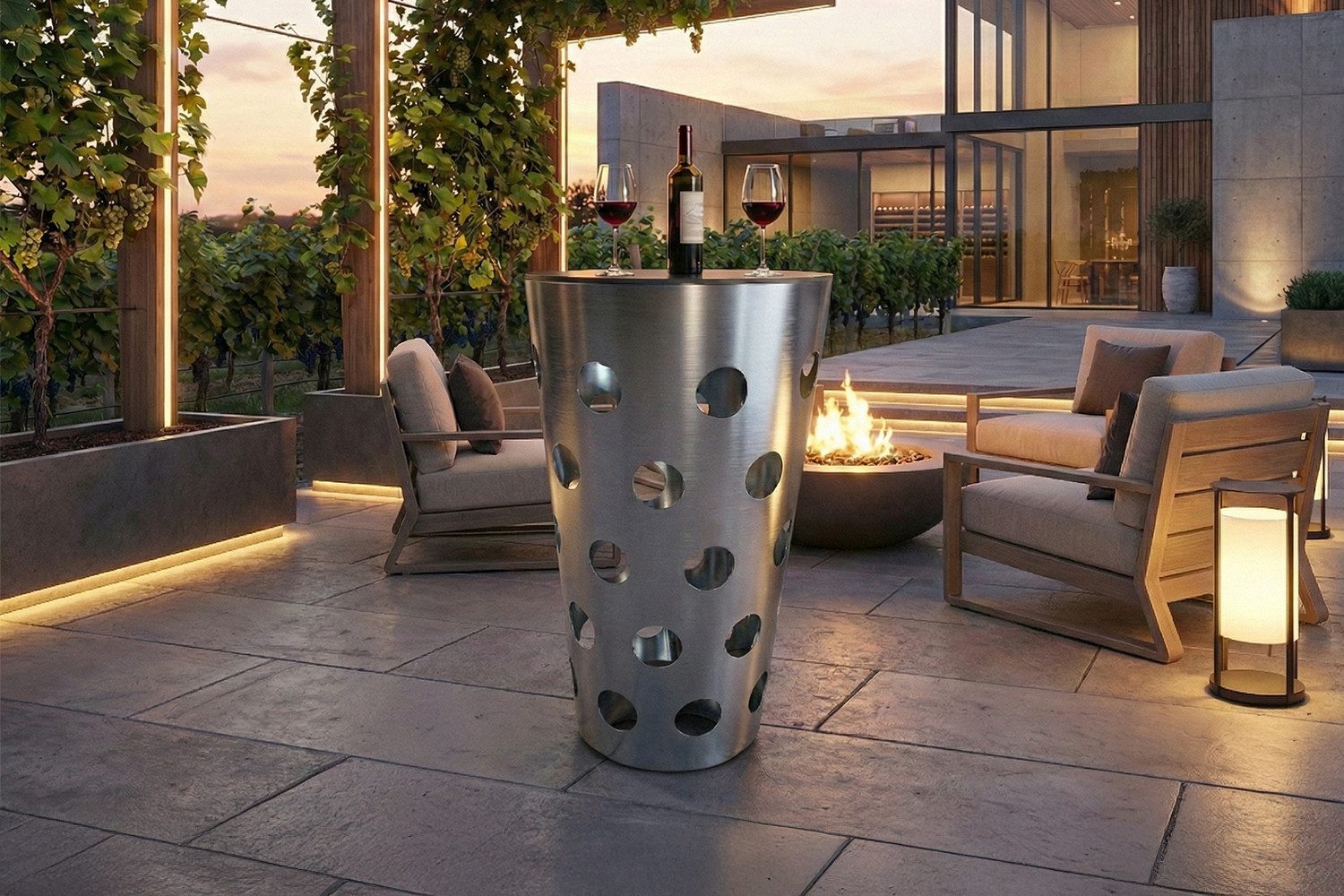 KAWOLA Bartisch VINO – Stehtisch Dubbeglas Design – Edelstahl – Keramikplatte, High-End-Keramik, ca. 111 cm Höhe, moderner Bar- & Wohnstil