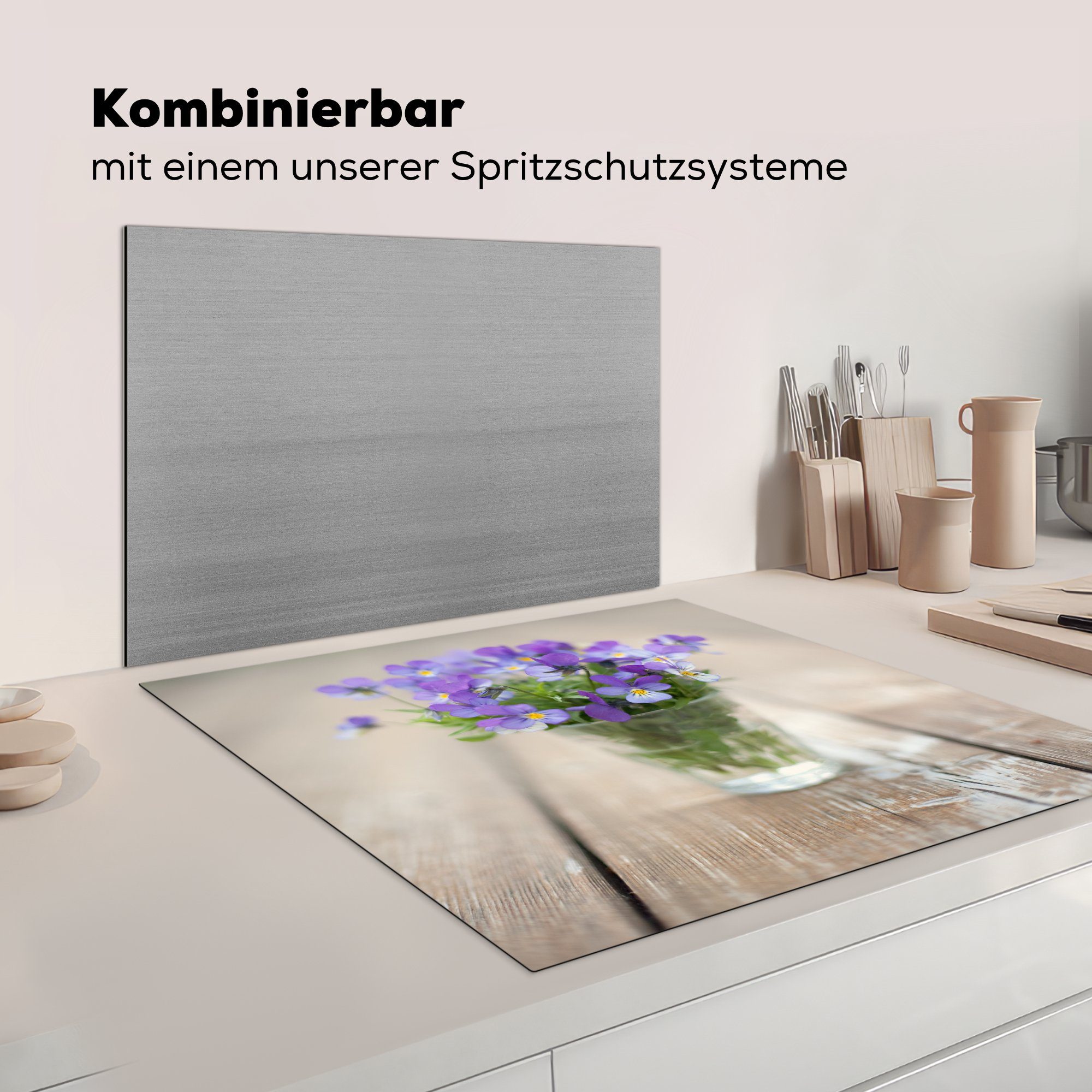 in einer für Herdblende-/Abdeckplatte küche 78x78 Ceranfeldabdeckung, Geigen Vinyl, MuchoWow Vase, Arbeitsplatte (1 cm, tlg),