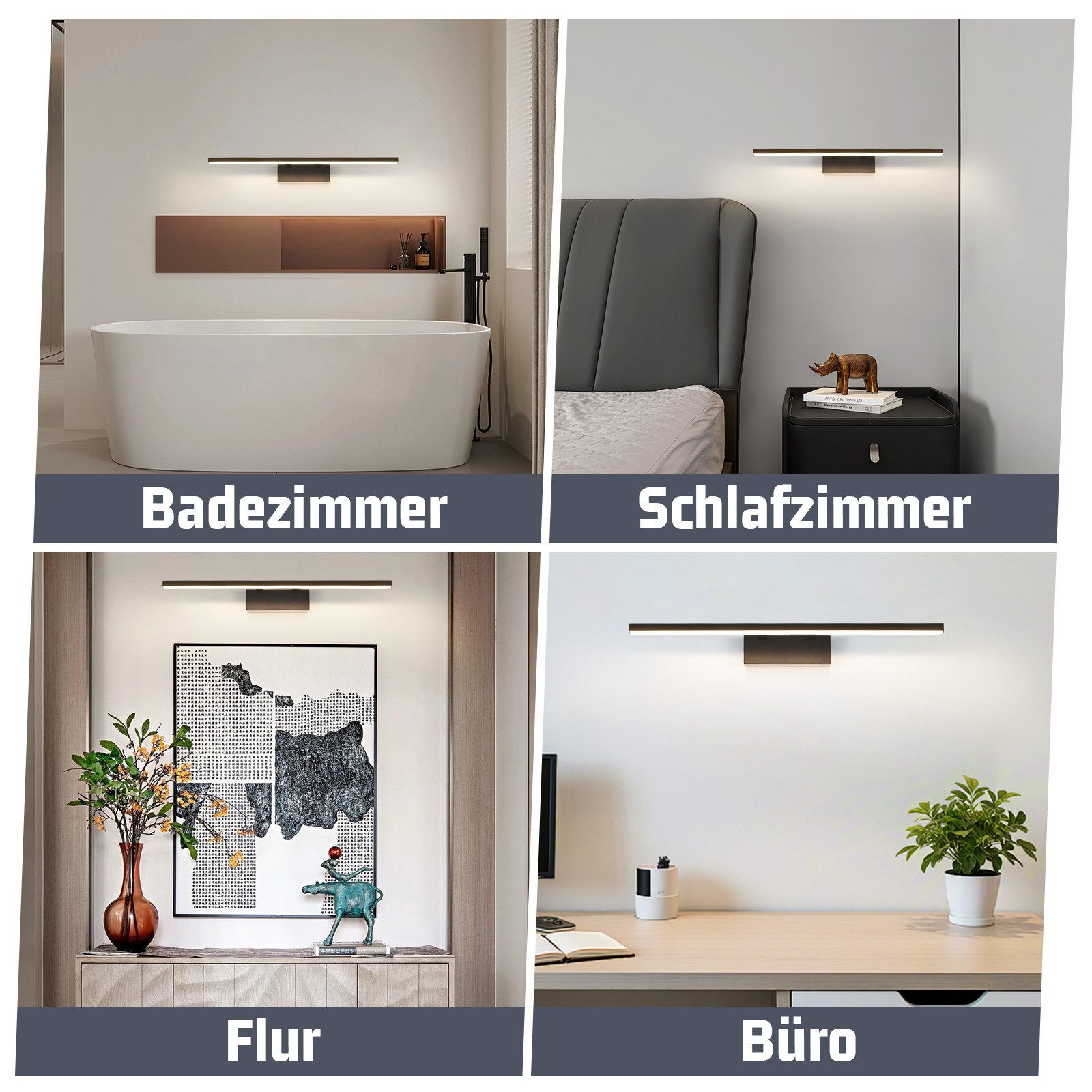 Glitzerlife Spiegelleuchte Badezimmer Wandleuchte LED – 13W Matt Schwarz Modern 60cm Spiegellampen 4000K Neutralweiß Beleuchtung Für Küche Flur Veranda Wohnzimmer_voghion.com