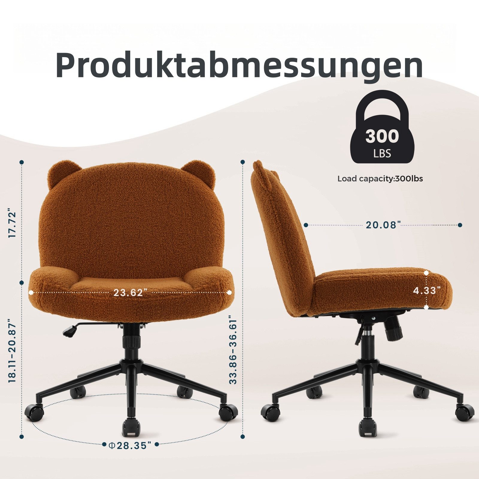 Intimate WM Heart Bürostuhl ohne Armlehne, Ergonomisch Schreibtischstuhl mit Rollen, Höhenverstellbar Schminktisch Stuhl mit Mittlerer Rückenlehne – Bild 5 von 5