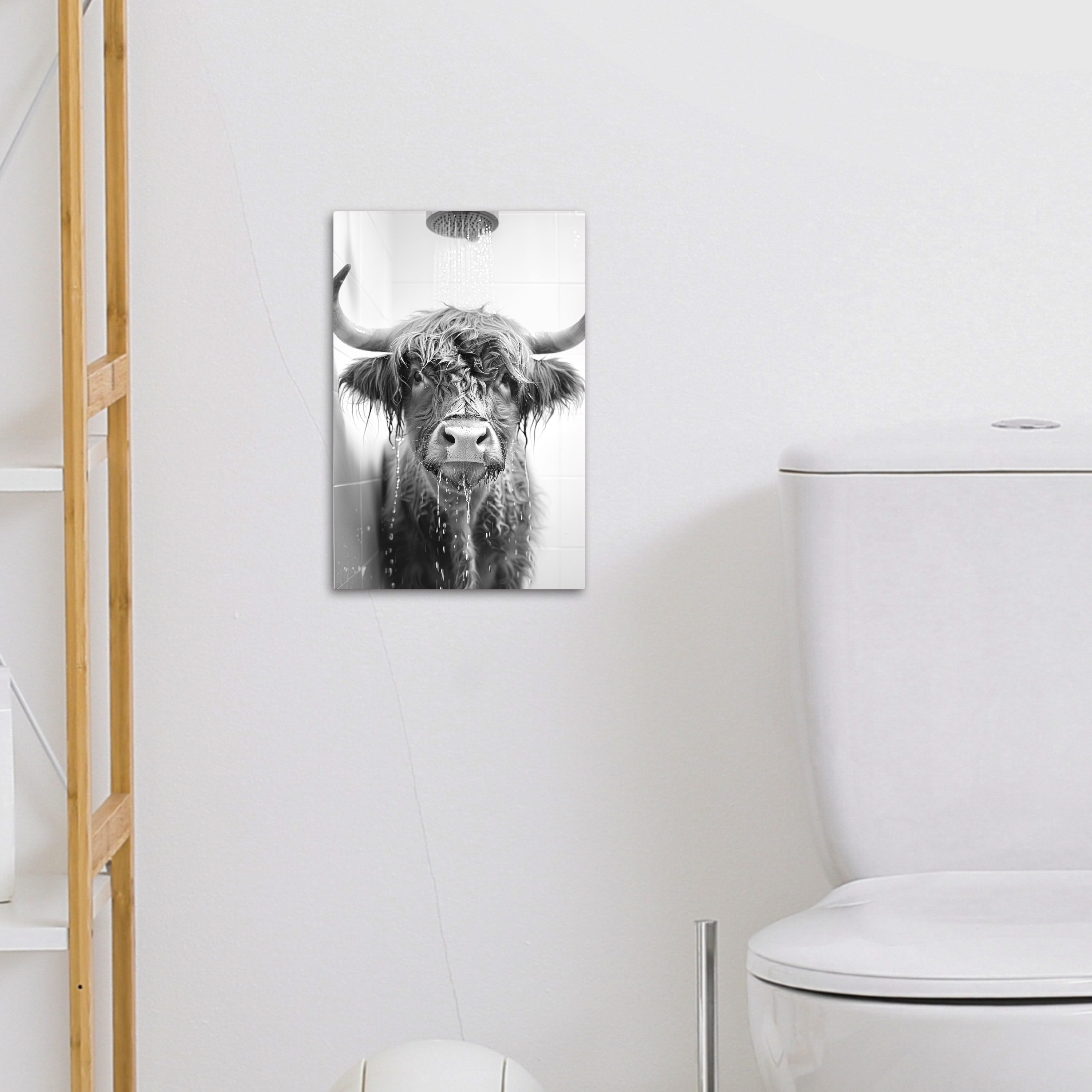 OneMillionCanvasses® Leinwandbild Schottischer Highlander - Tier - Dusche - Humor, Fotodruck (1 St), Badezimmer Deko, Bilder WC, Toilette Wanddeko 20x30 cm – Bild 4 von 5