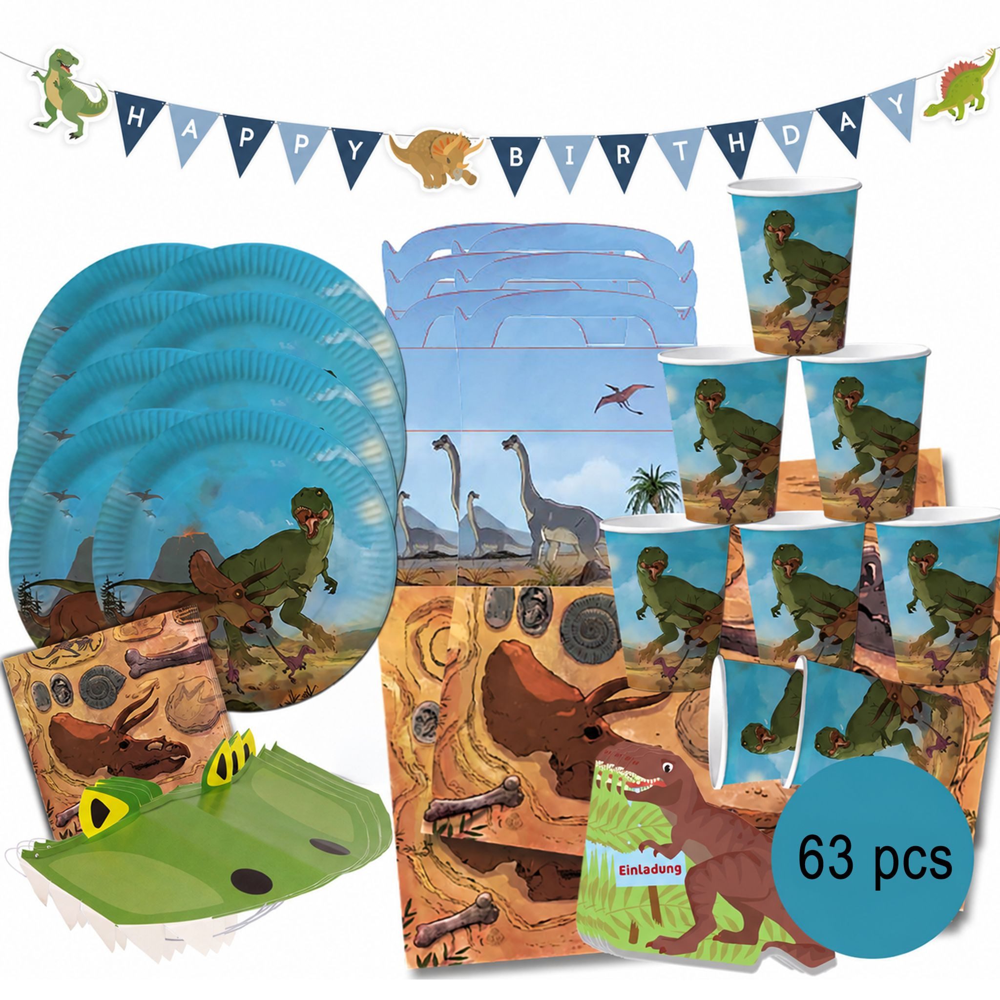 dh konzept Papierdekoration T-Rex Dinosaurier XXL Party Deko Set für Kindergeburtstage