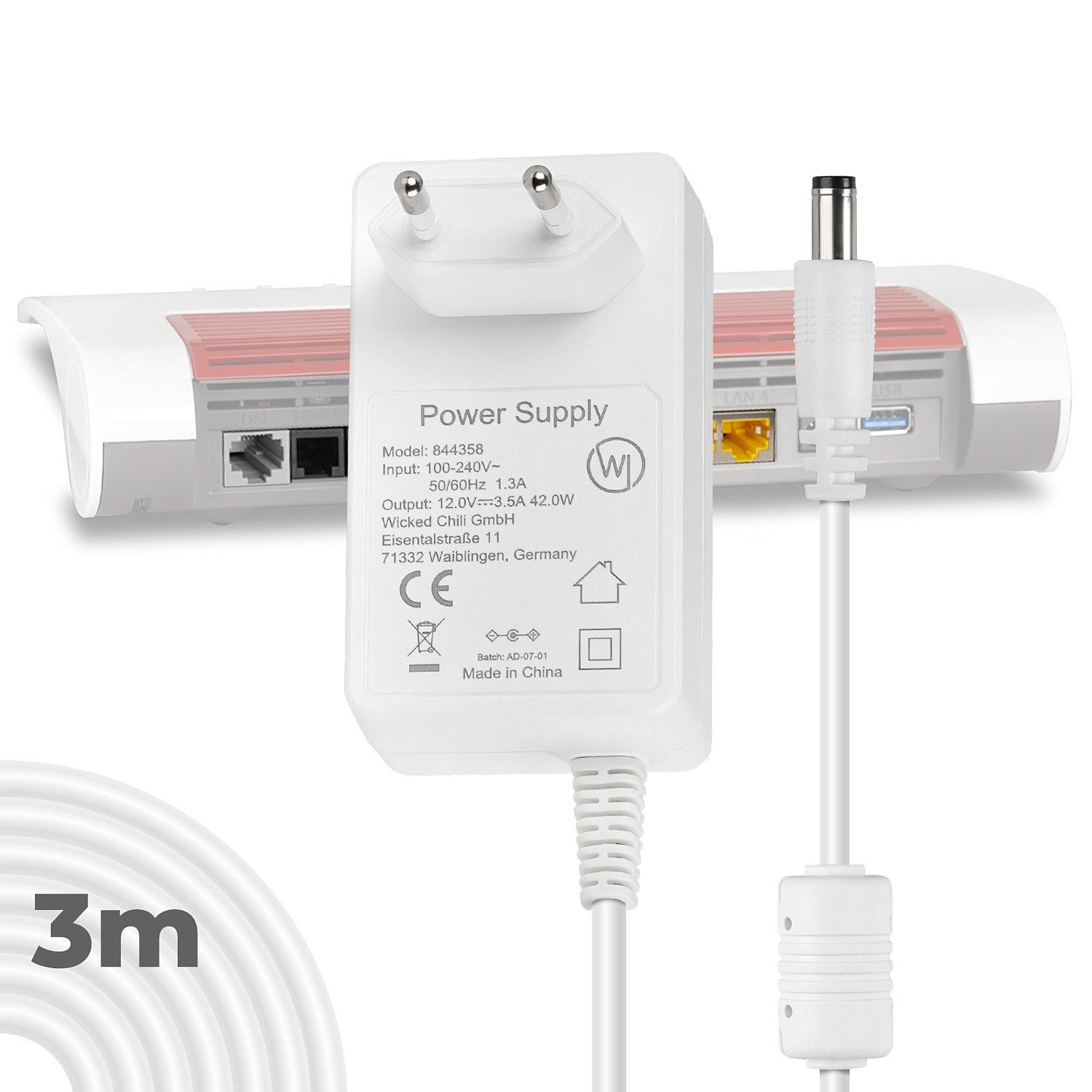 Wicked Chili 3m Netzteil extra lang für AVM Fritz!box Router 5690 Pro 7690 5590 Netzteil (Extra langes 300cm Kabel)