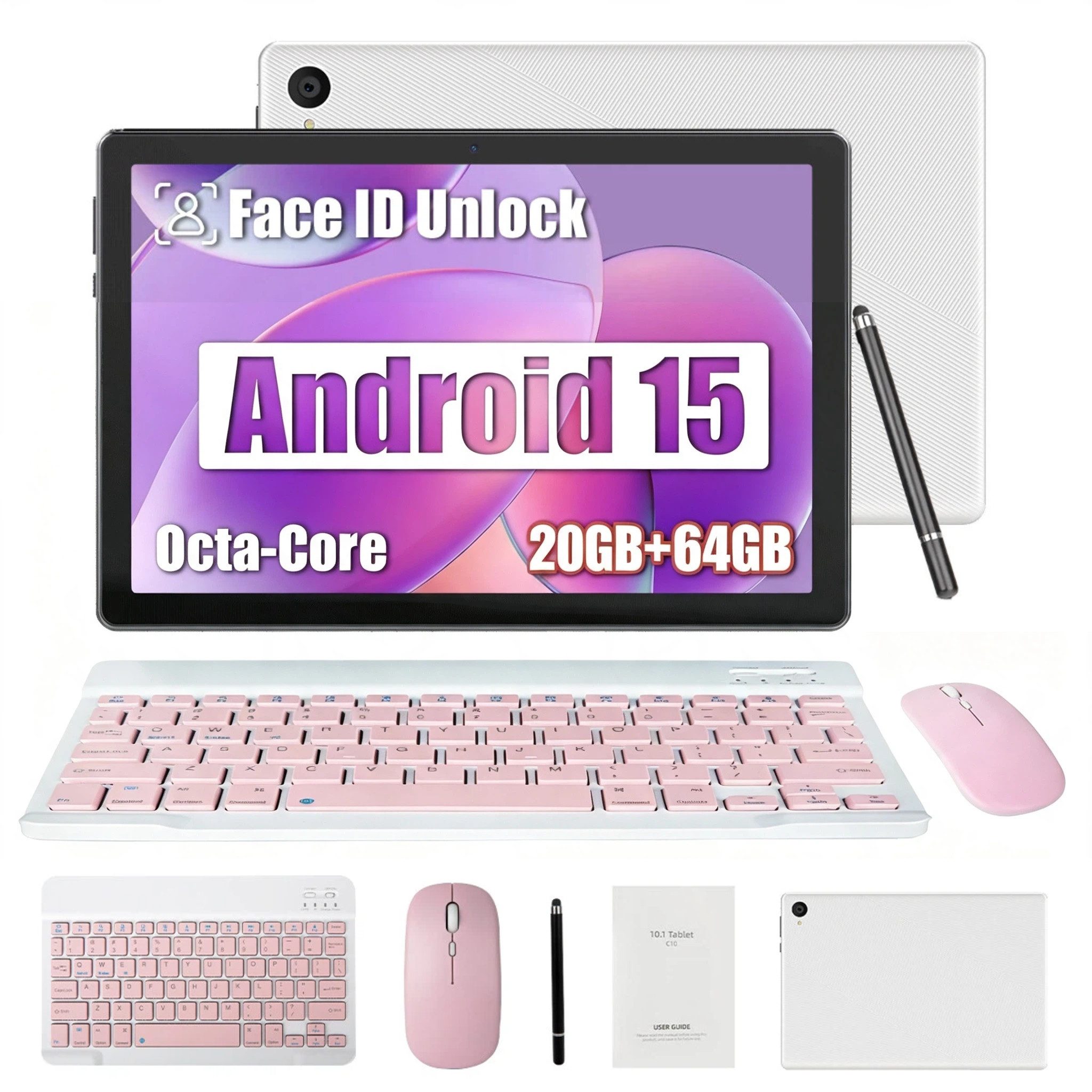 BUFO 10 Zoll 64GB erweiterbar auf 1 TB, mit Tastatur/Maus/Stift, Android Tablet (10", 64 GB, Android 15, 2,4G/5G WiFi, Split-Screen-Funktion, HD 1280x800, Dual-Kamera)