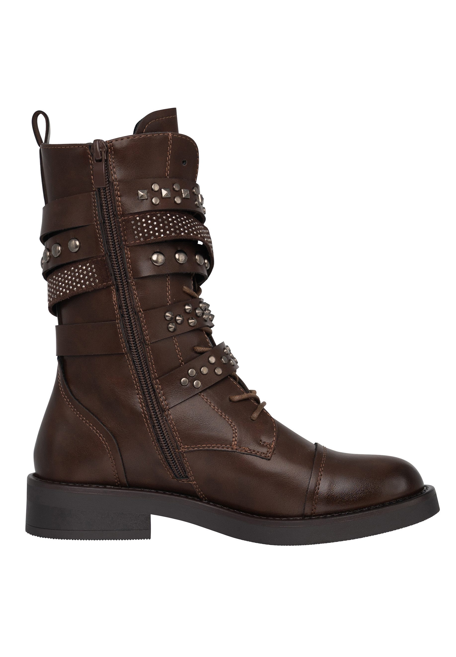 Salinyang Biker Boots mit Nieten, Schnallenriemen und Reißverschluss Stiefel