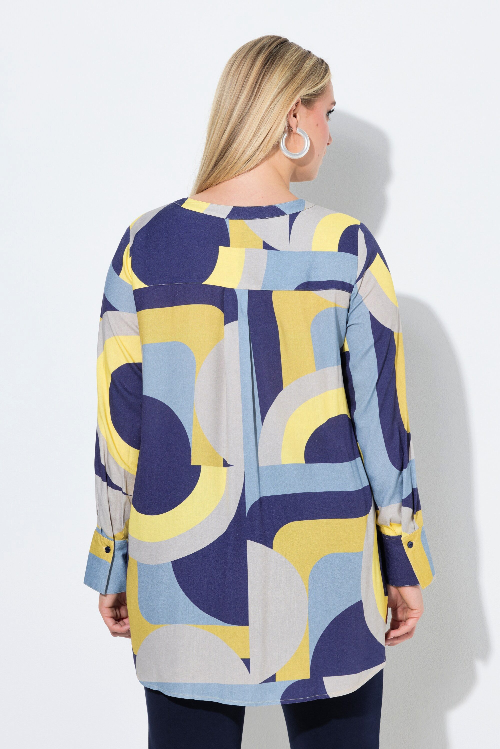 Ulla Popken Longbluse Longbluse grafisch A-Linie Tunika-Ausschnitt