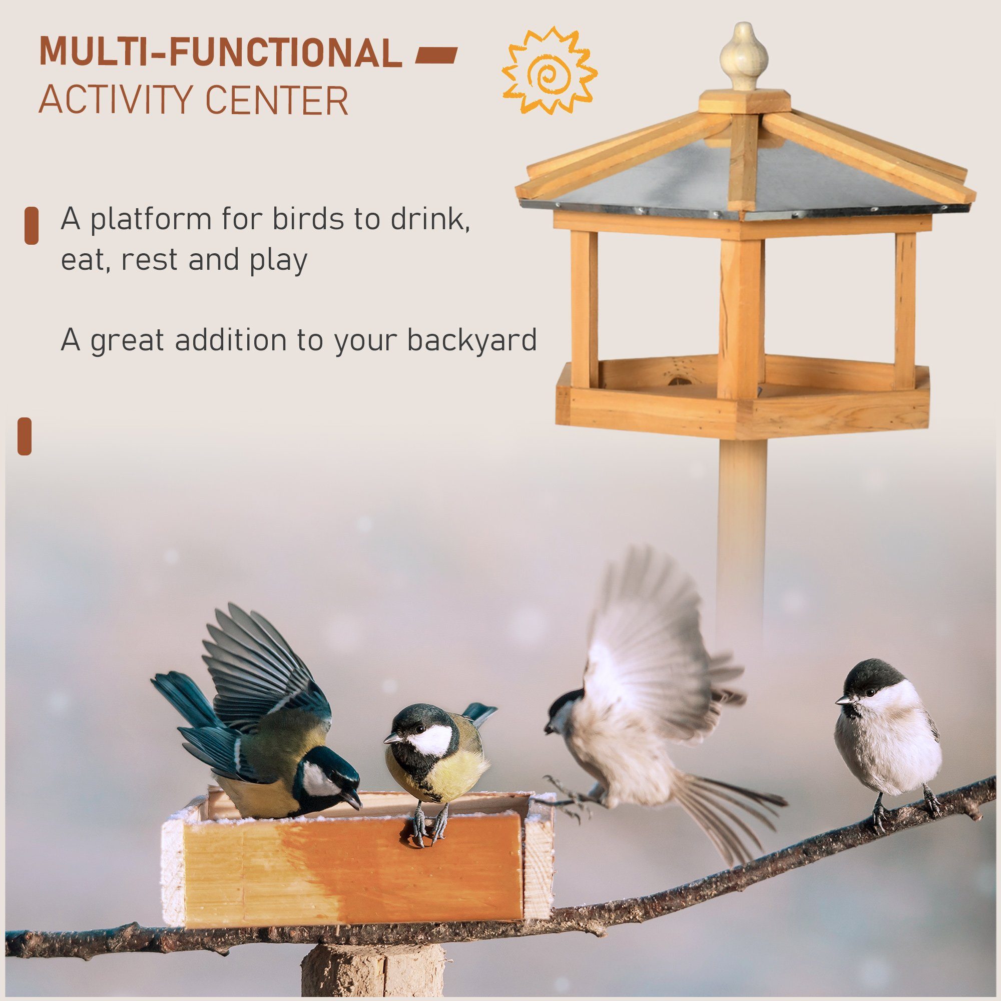 PawHut Vogelhaus Vogelvilla Futterhaus Vogelhäuschen mit Ständer und Zinkdach, Ø 40 x H113 cm