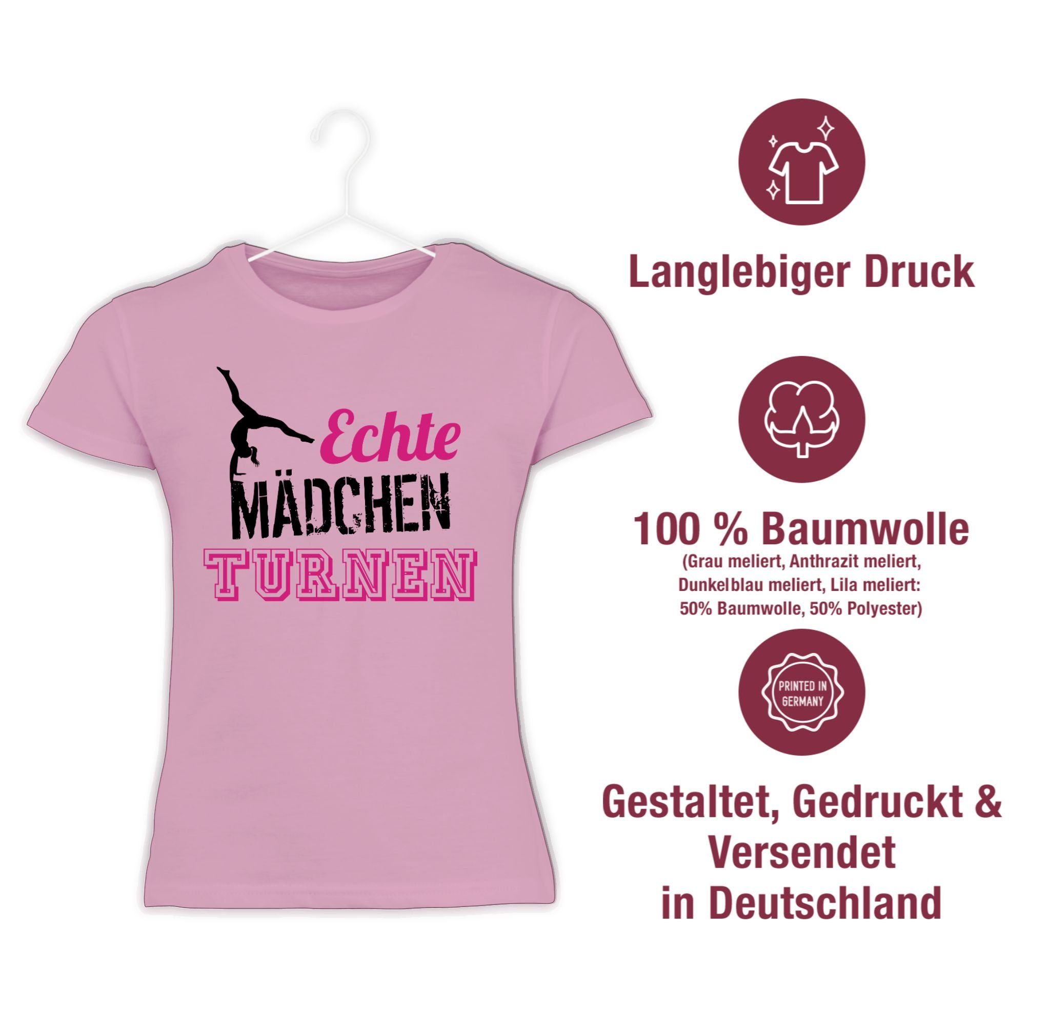 Shirtracer T-Shirt Echte Mädchen turnen fuchsia - schwarz Kinder Sport Kleidung