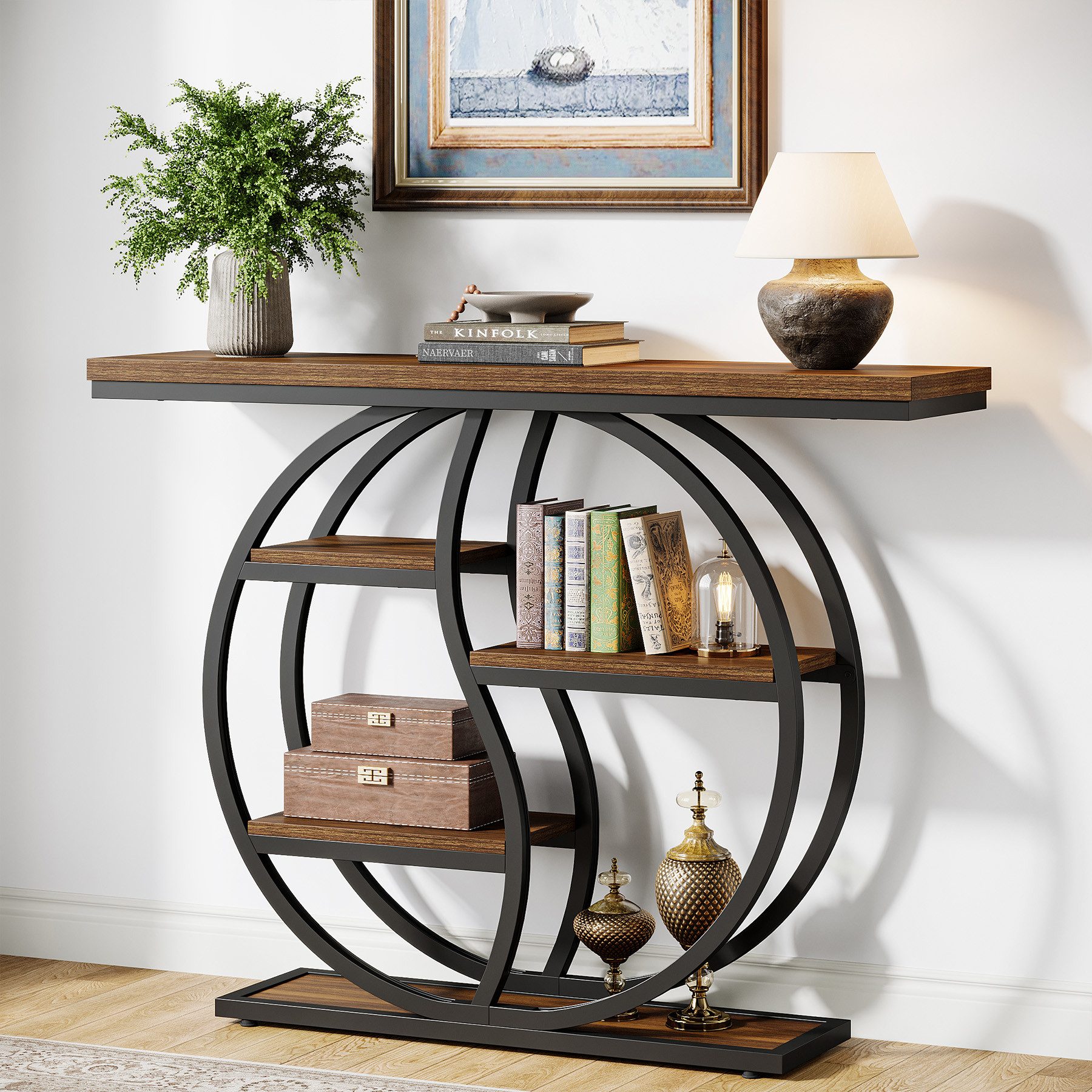 Tribesigns Konsolentisch 120 x 30 cm industrieller 4-stöckiger Sofatisch für Wohnzimmer, Flur