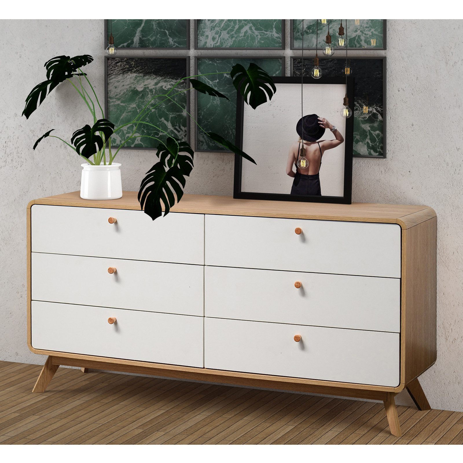loft24 Kommode Caitlin, Sideboard, Schubladenschrank, 6 Schubladen, Skandinavisches Design