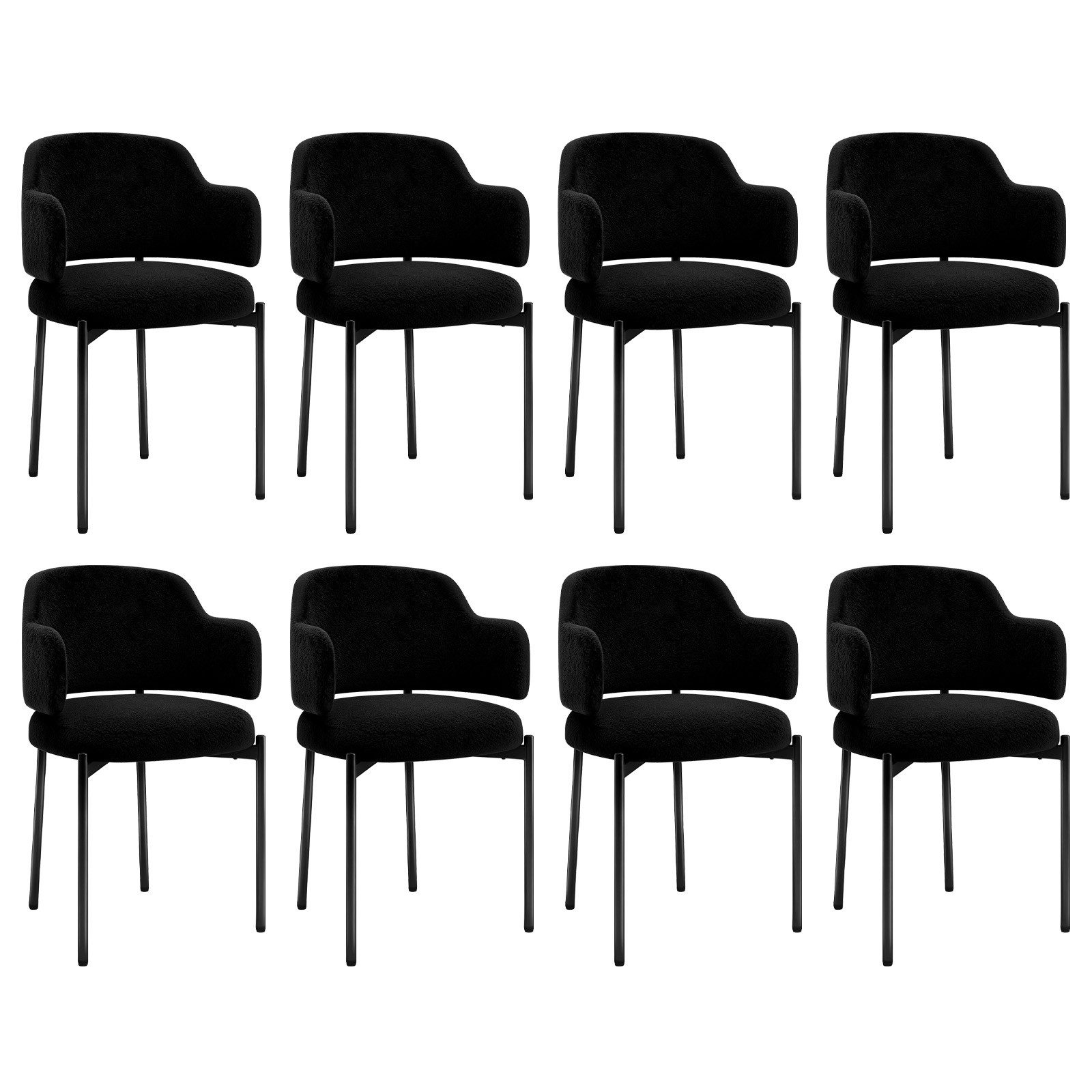 Puluomis Esszimmerstuhl Set mit gebogene Rücklehne und Armlehne, Boucle weiß / schwarz (8 St), 2/4/6/8er Küchenstühle Küchenstühle Polsterstuhl