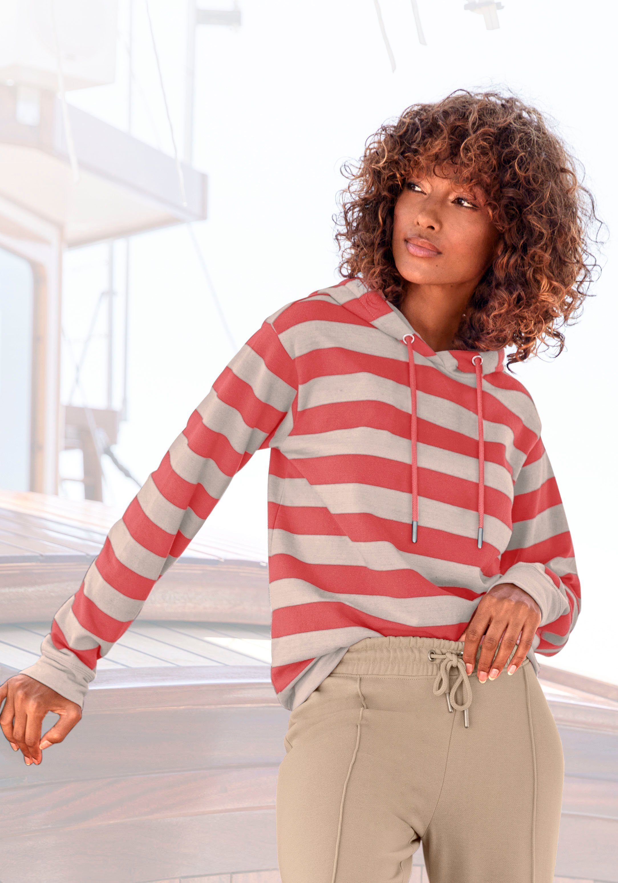 rot-nougat-gestreift im Kapuzensweatshirt Hoodie Loungewear, H.I.S Loungeanzug, Stil, maritimen