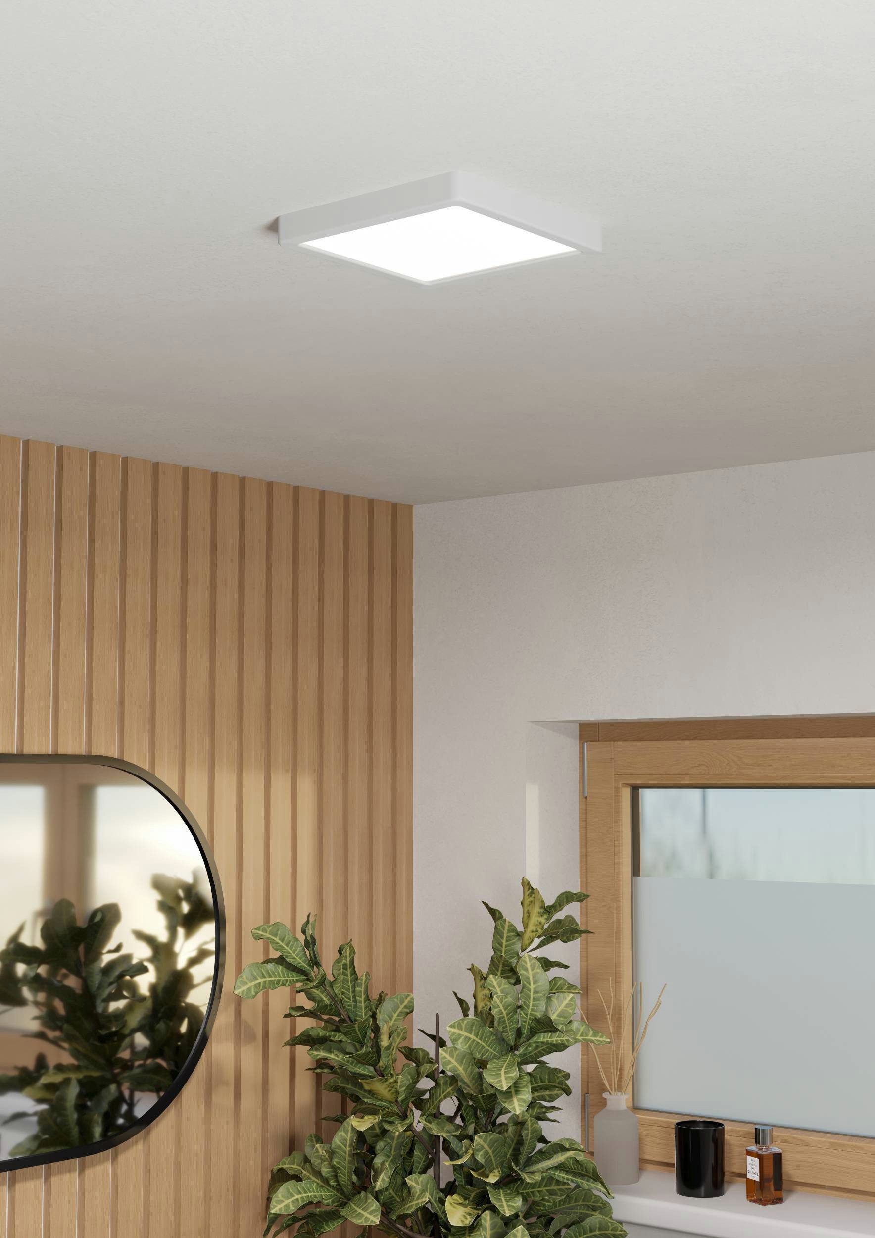 EGLO Aufbauleuchte Fueva 6 Deckenleuchte, Badlampe Decke, Kunststoff, Deckenbeleuchtung, mehrere Helligkeitsstufen, LED fest integriert, Neutralweiß, Kaltweiß, Warmweiß, Aufbauleuchte - L22 x B22 x H2,5 cm - weiß - 10,5W inkl.