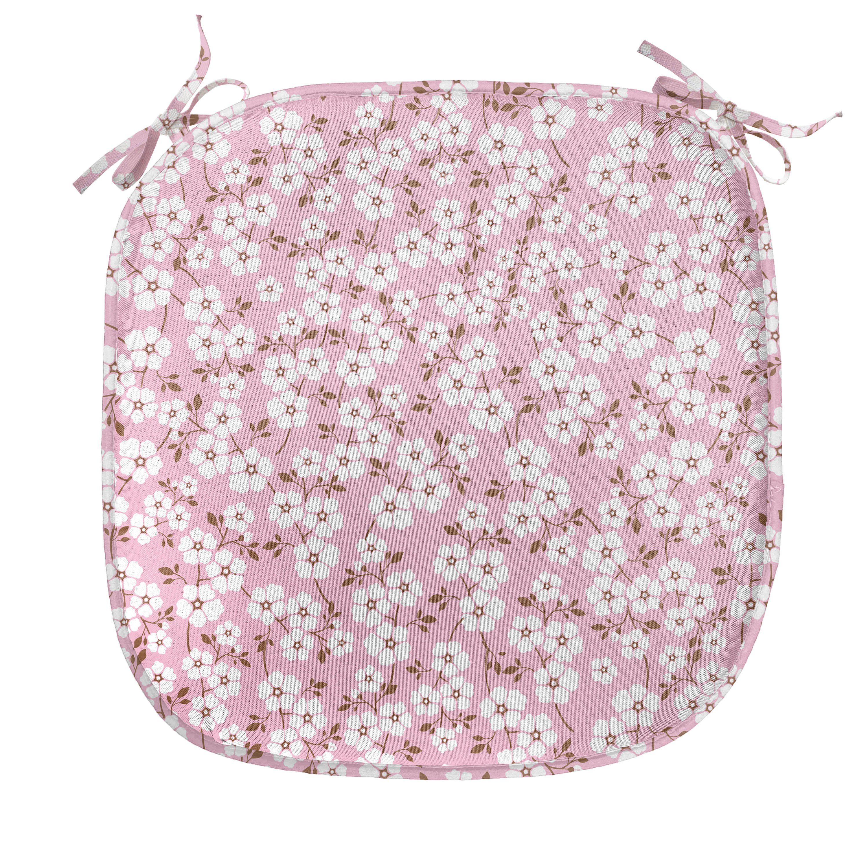 Abakuhaus Stuhlkissen Pink für Kissen Weiß Blüte Cheery wasserfestes Riemen mit und Dekoratives Küchensitze