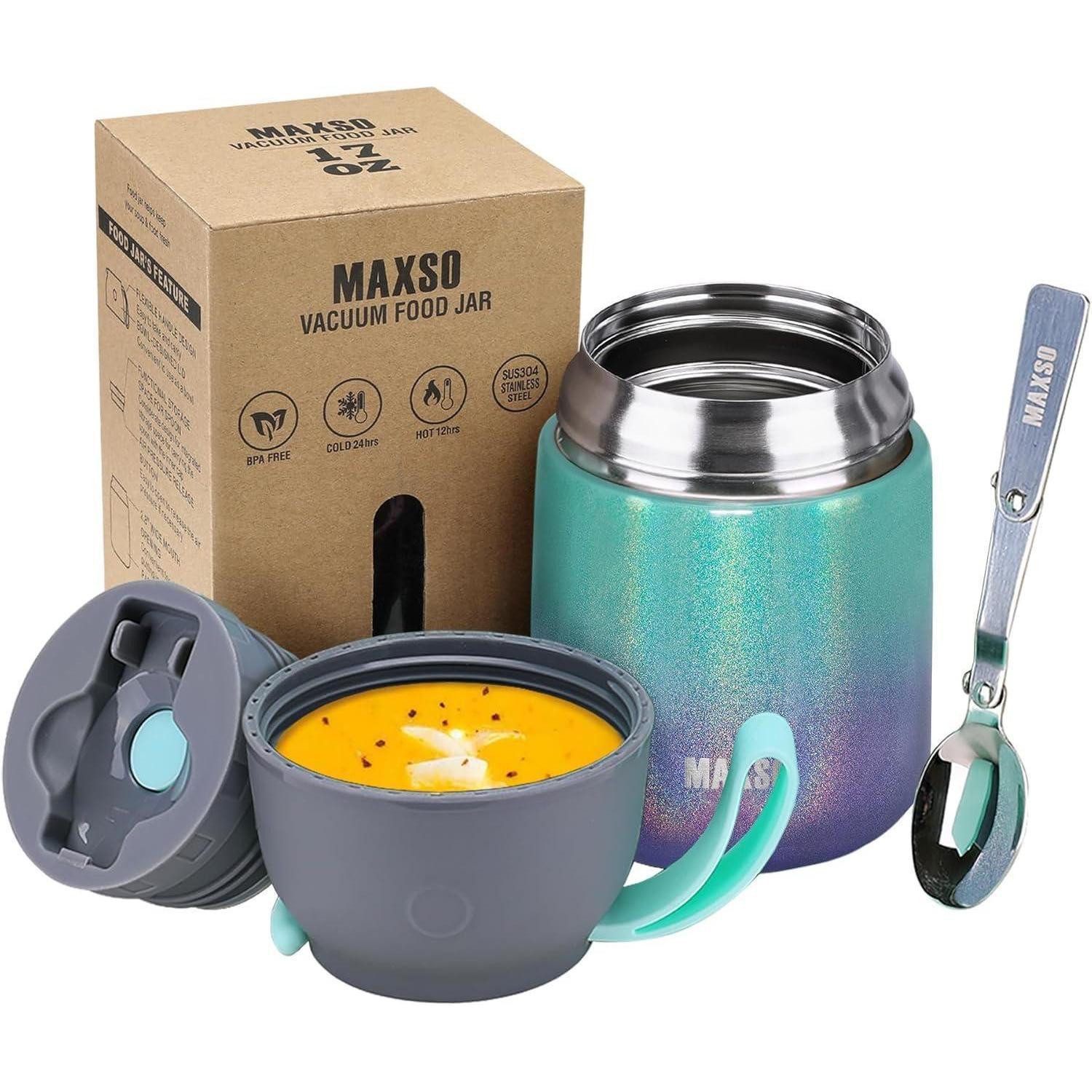 LuxusKollektion Thermobehälter Thermobehälter Edelstahl Kinder Löffel Suppe Regenbogenfarben 500 ml, Metall