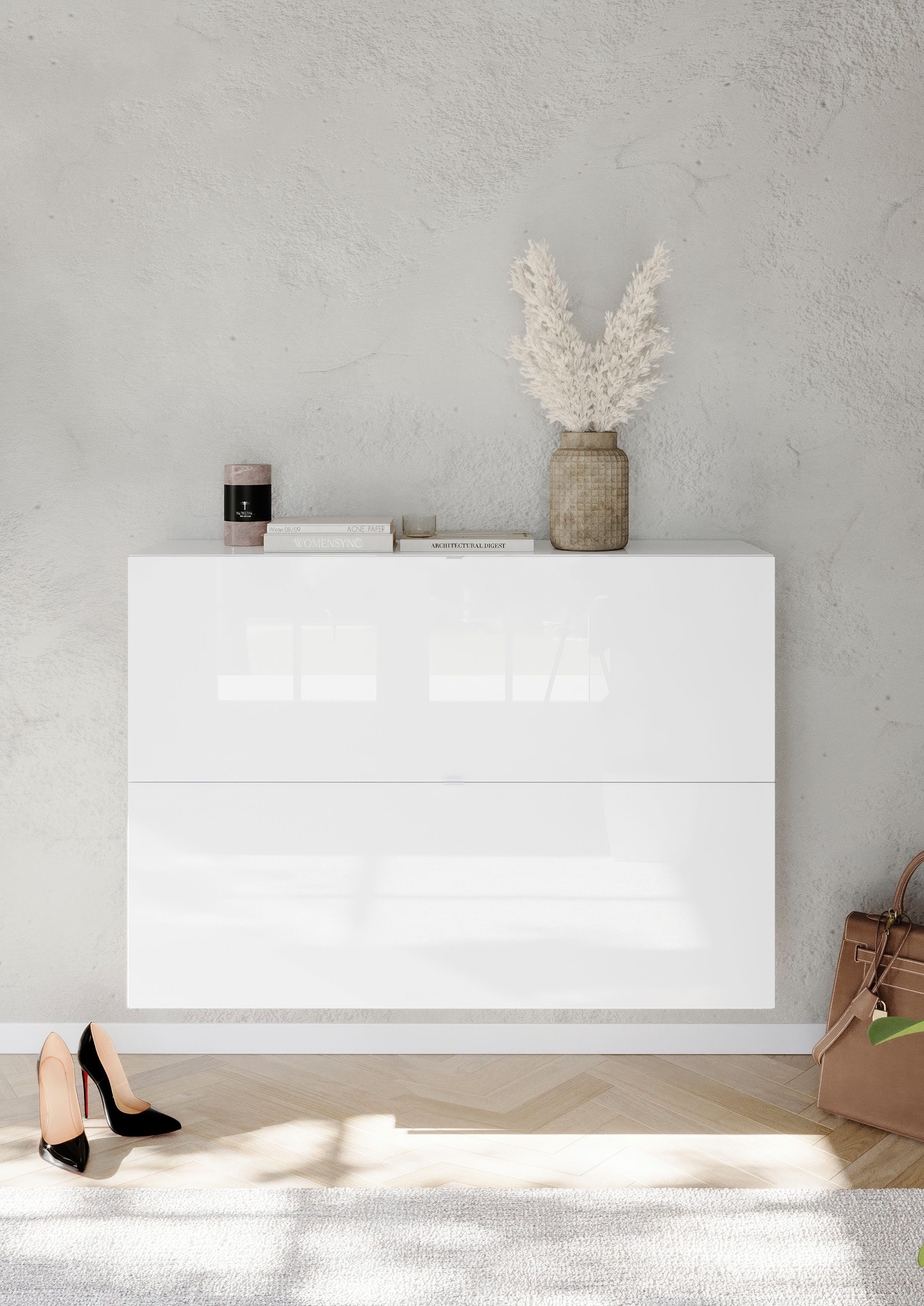 INOSIGN Schuhschrank SMILE Breite 104 cm, 2 Klappen, komplett Weiß Hochglan günstig online kaufen