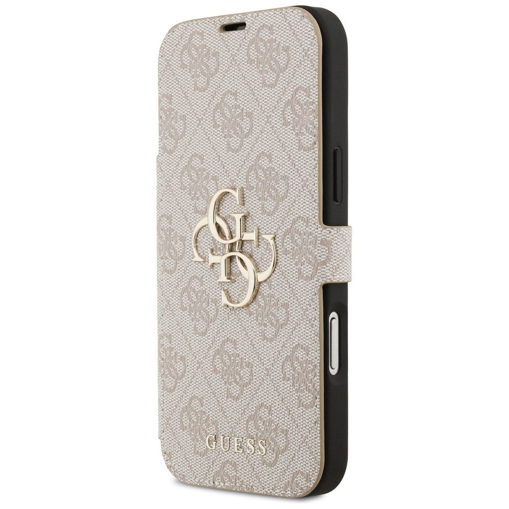 Guess Handyhülle Bookcase iPhone 17 Pro Max rosa Logo goldfarben aufstellbar 6,9 Zoll, Kantenschutz