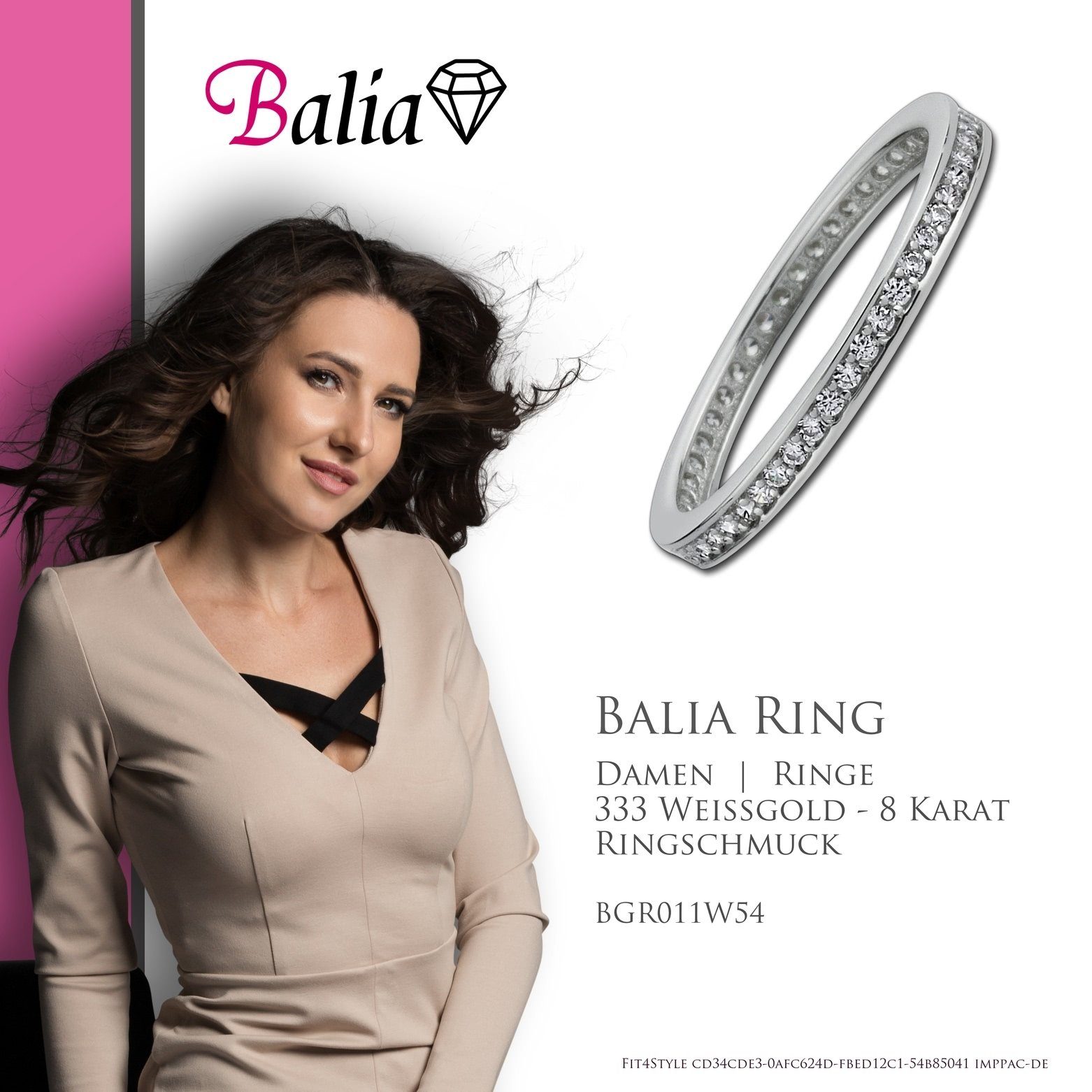 Balia Weißgold Damen Gr.54 - Gitzer, 54 (Fingerring), (17,2) 8 Weißgold Karat 333 Goldring Ringe, Damen Ring Balia 8Karat