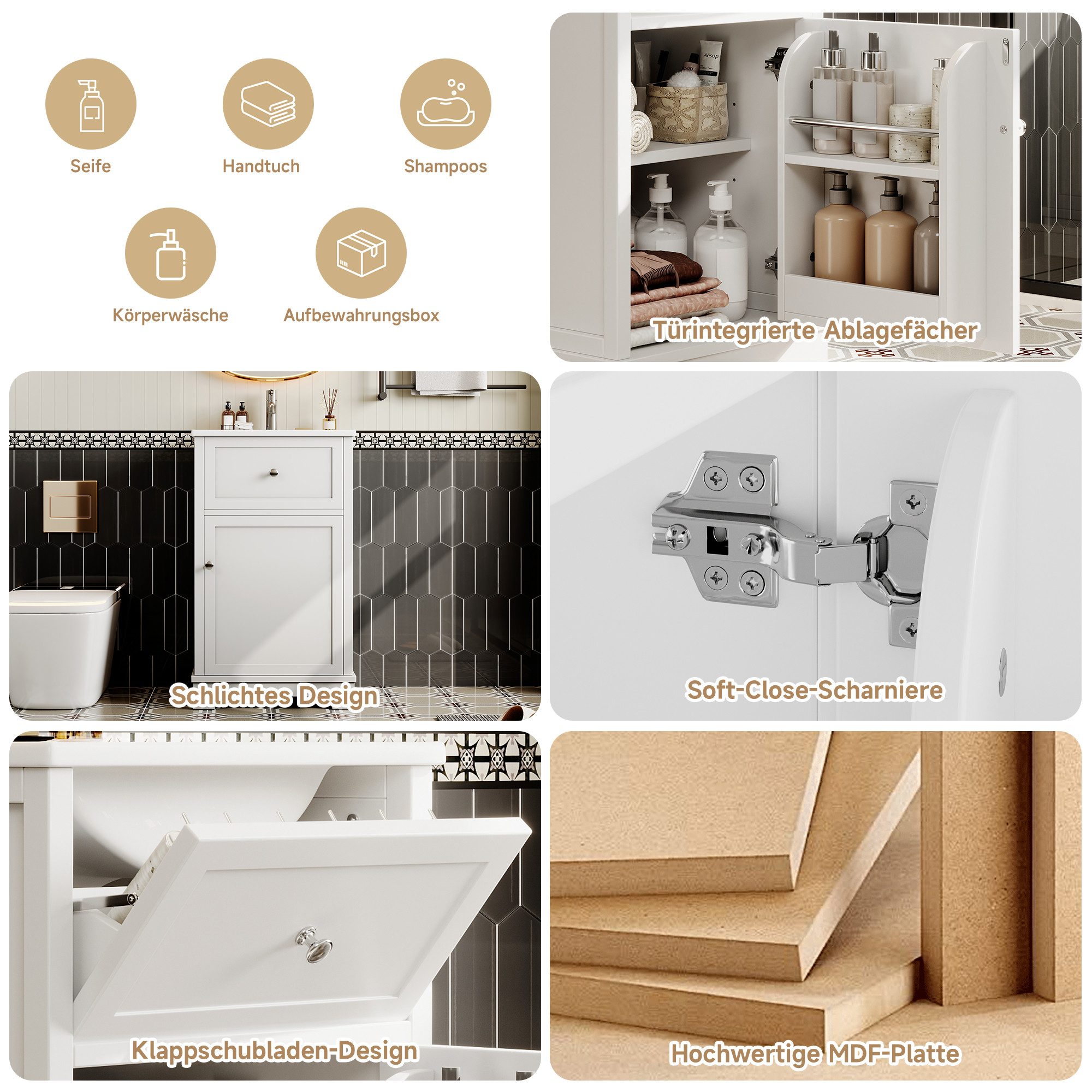 Fine Life Pro Waschbeckenschrank MDF-Waschtisch 51×46×87 cm • Weiß • Komplett lackiert