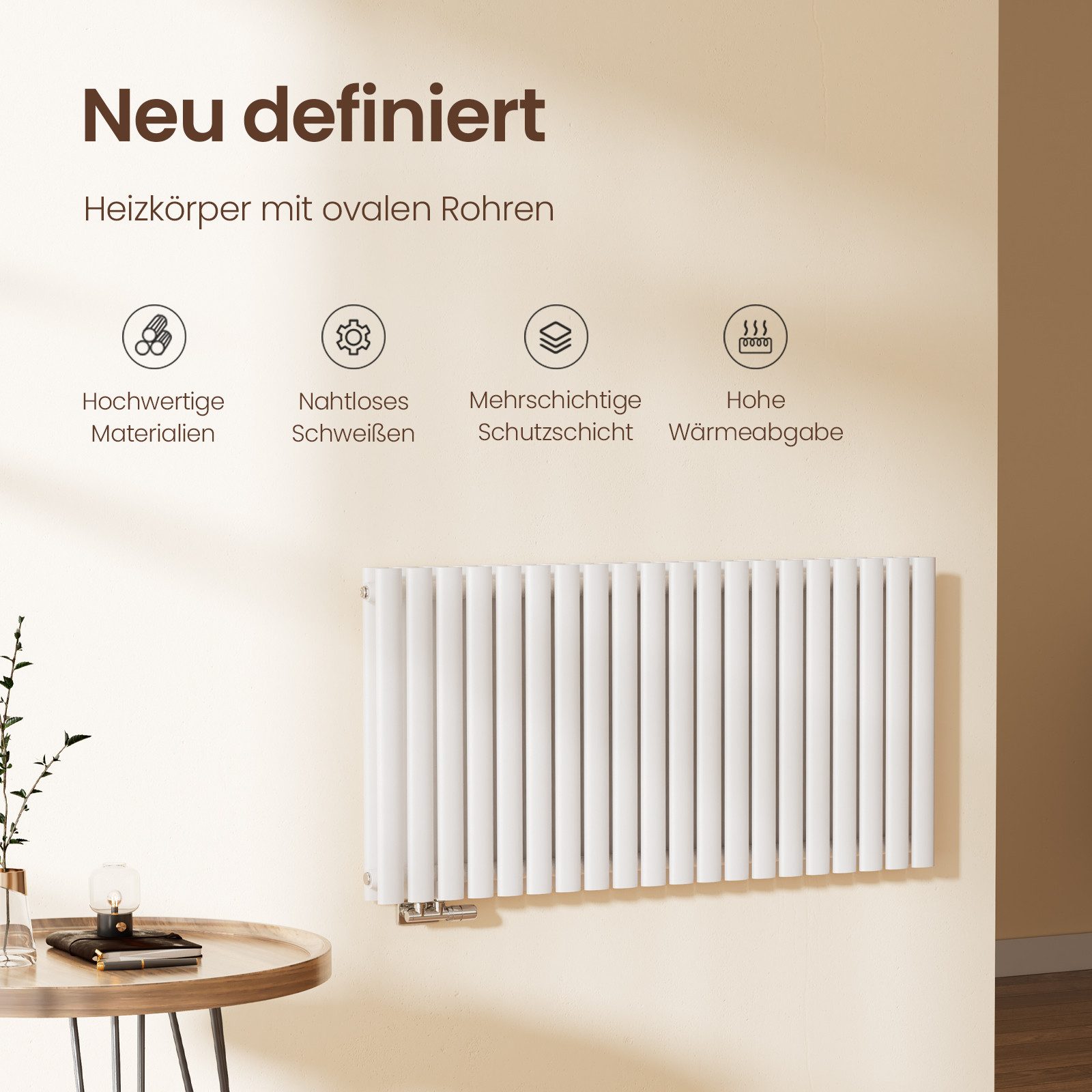 Emke Heizkörper Oval Röhrenheizkörper für Warmwasserbetrieb 120x60cm 1828W günstig online kaufen