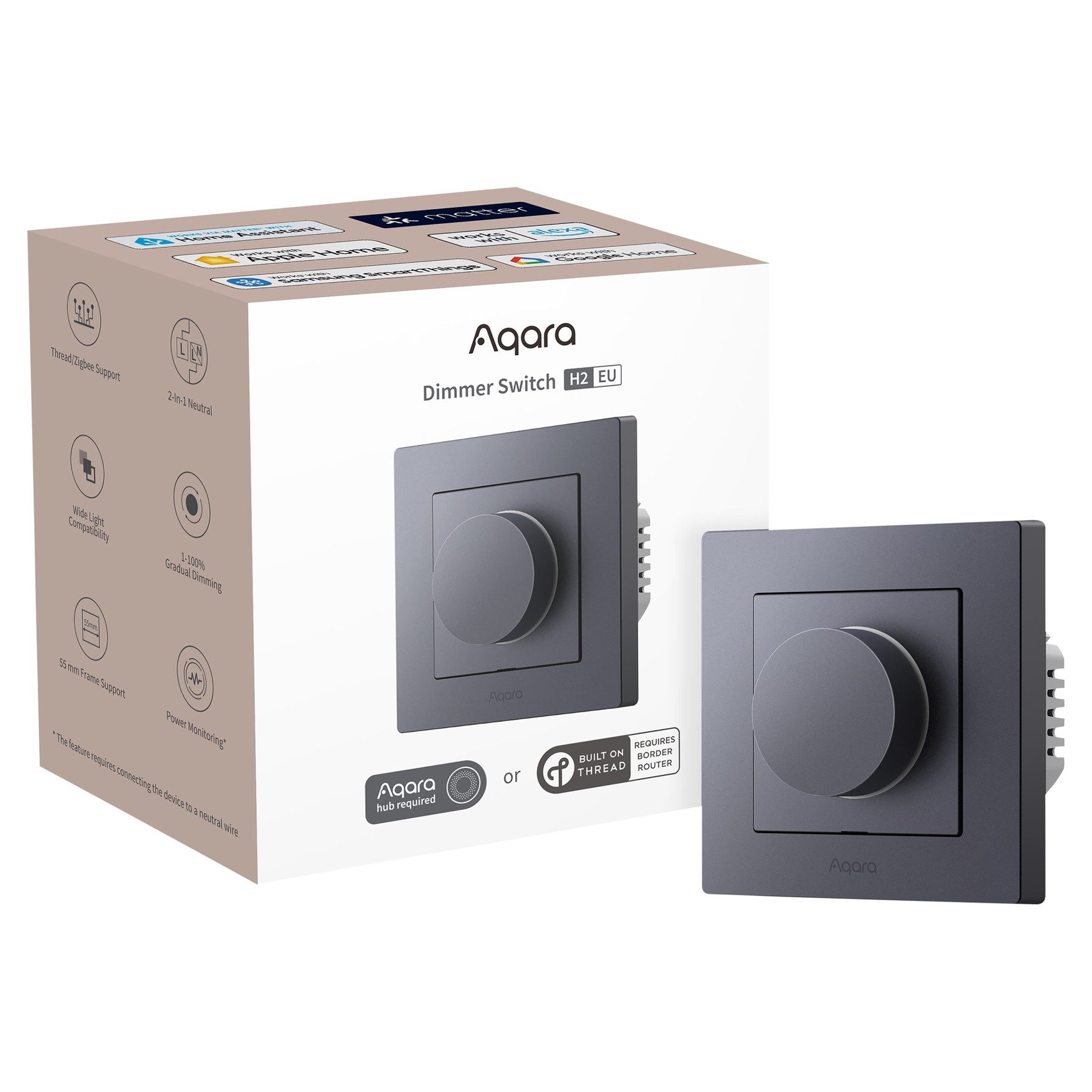 Aqara AQARA Dimmer-Schalter H2, KD-R01D-G, grau Smarter Lichtschalter