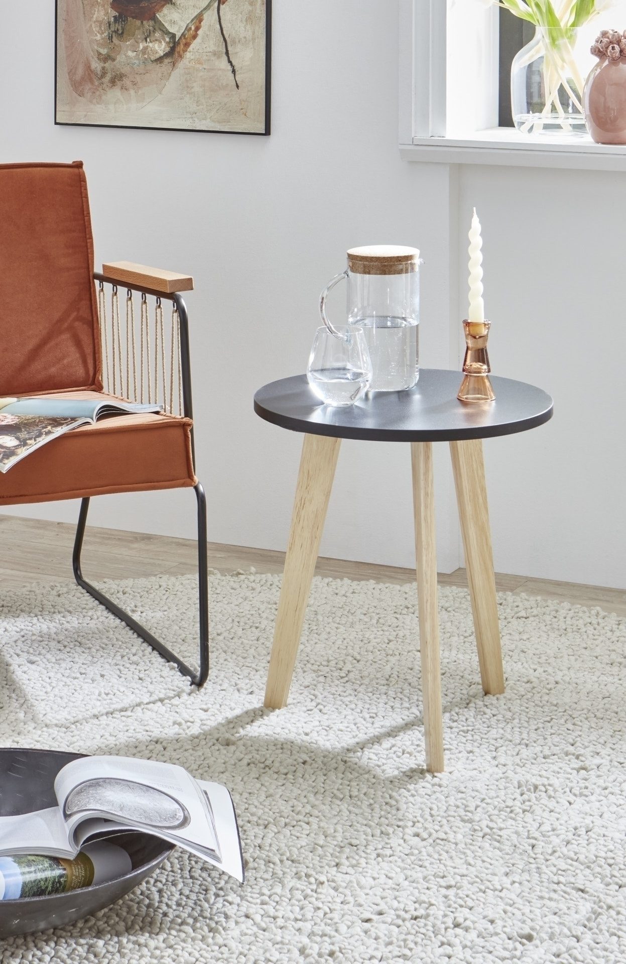freiraum Couchtisch Table, in Pinienholz / Schwarz, Echtholz/MDF - 50x45,8x50cm (BxHxT)