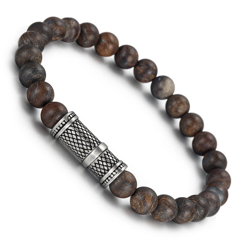 Kingka Armband „Urban Rocks“ Stretch-Bead-Armband mit echten Steinkugeln  und REPTILE Design center piece, mit Bronzit