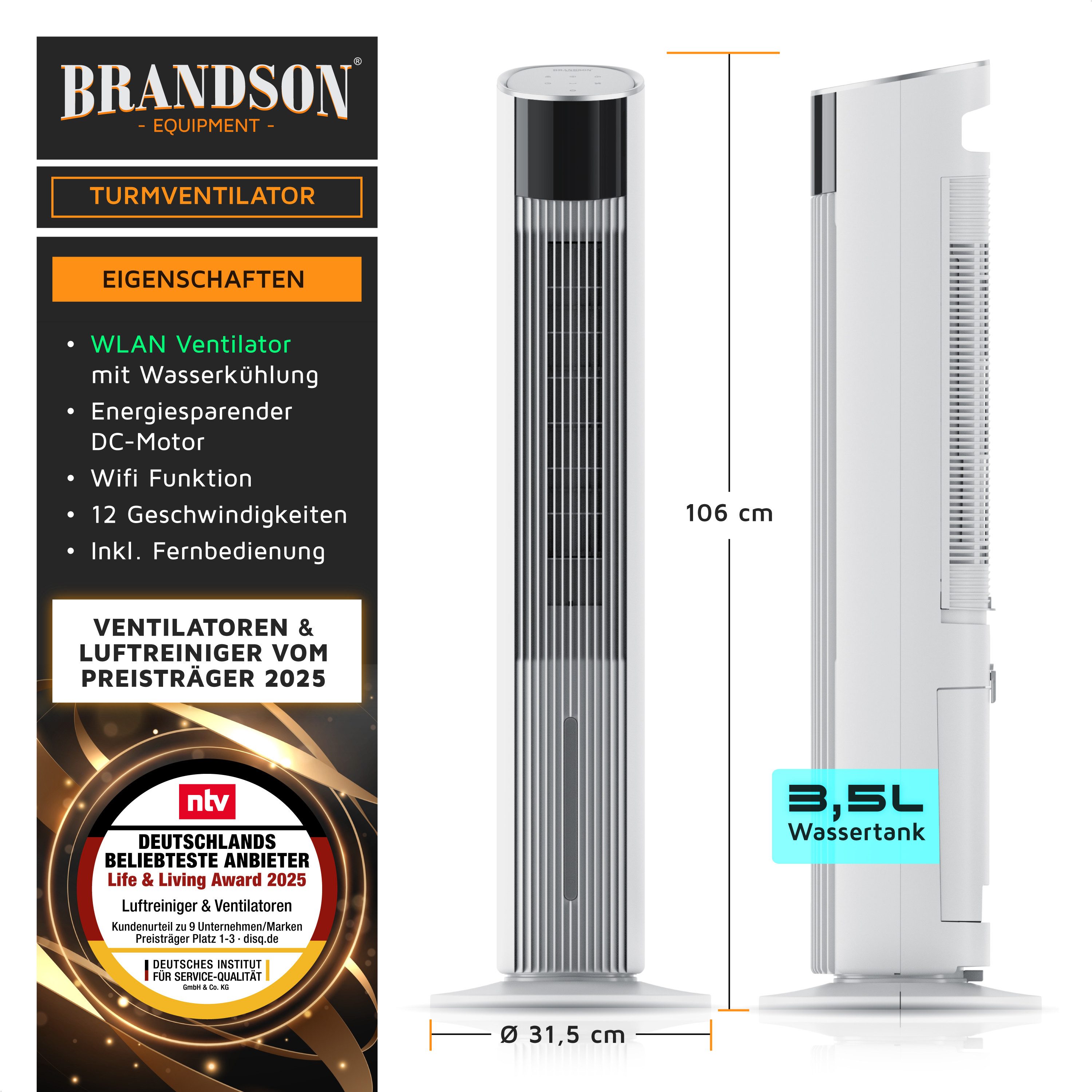 Brandson Ventilatorkombigerät mobiler Luftkühler mit Wasserkühlung, günstig online kaufen